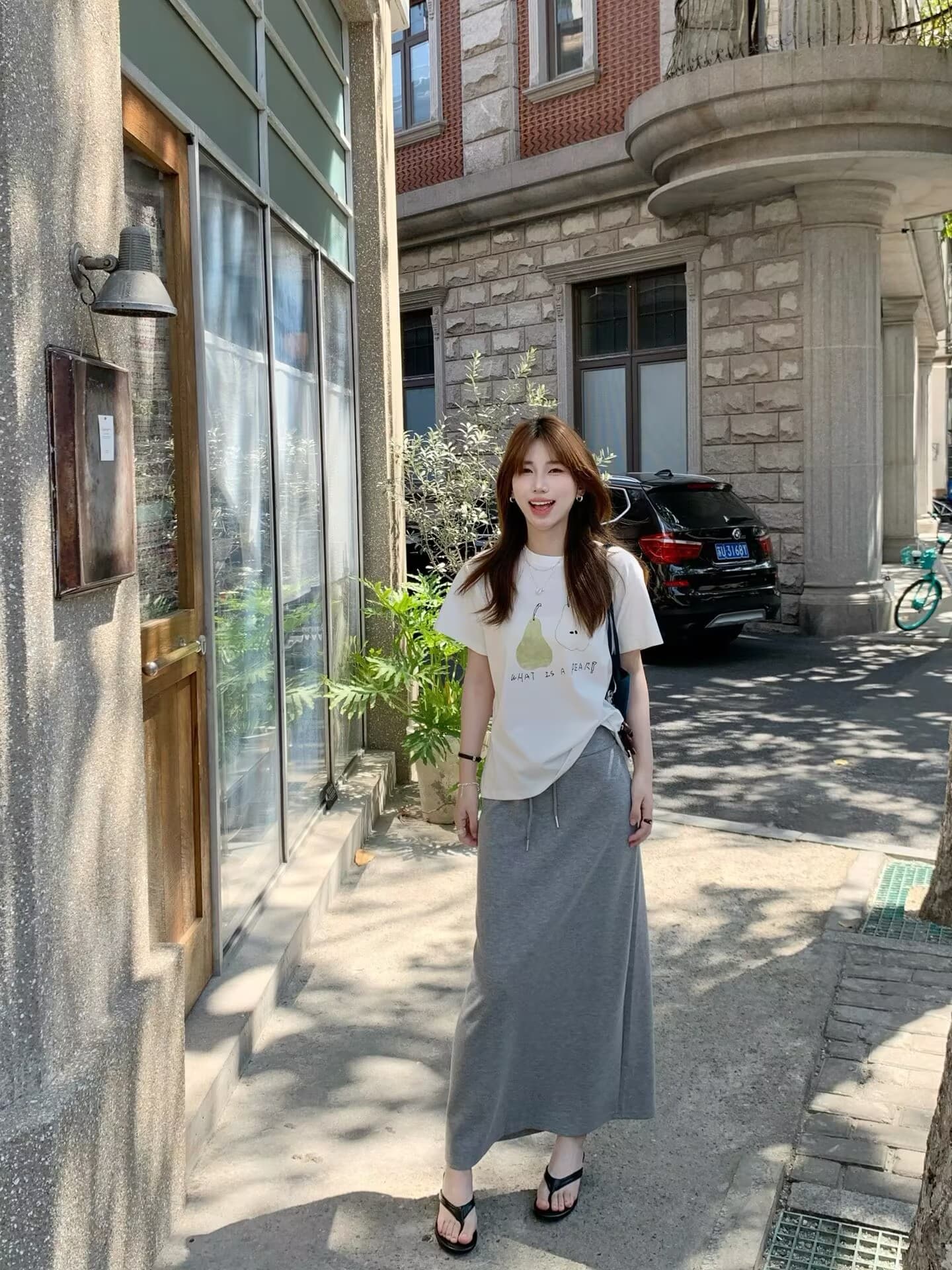 berry 안녕하세요. 너 그리고 해피 대 격통 맞춤 회색 느긋한 느슨함 센스 웨이 치마 여성 하이웨이스트 캐주얼 반신 롱 스커트 이미지 4