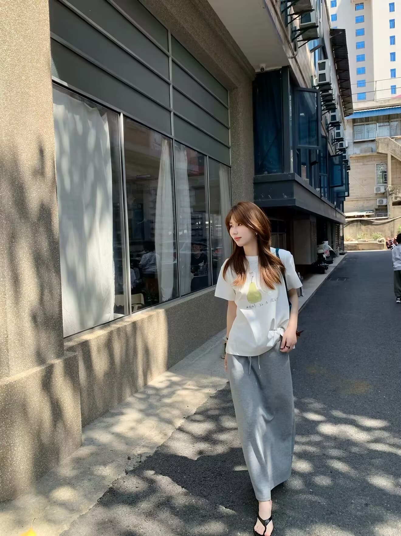 berry 안녕하세요. 너 그리고 해피 대 격통 맞춤 회색 느긋한 느슨함 센스 웨이 치마 여성 하이웨이스트 캐주얼 반신 롱 스커트 상세 이미지 12