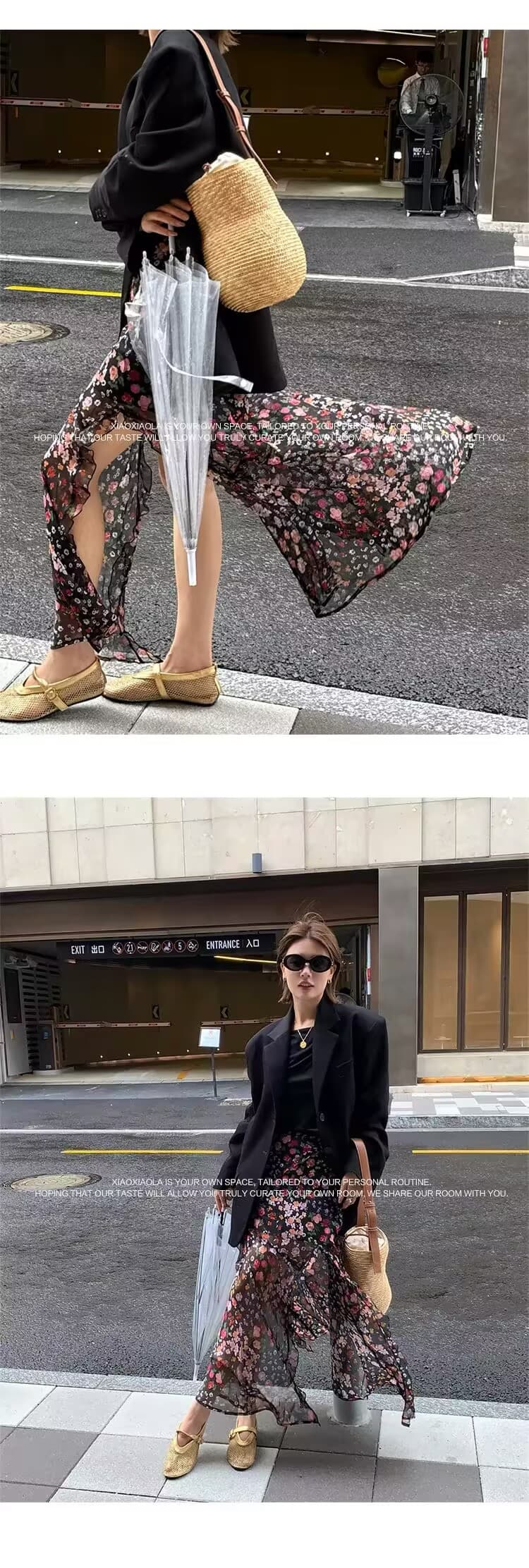 슈퍼 요정 프릴 Tulle 꽃무늬 반신 스커트 프랑스식 우아함 디자인 센스 하이웨이스트 트임 롱 스커트 상세 이미지 11