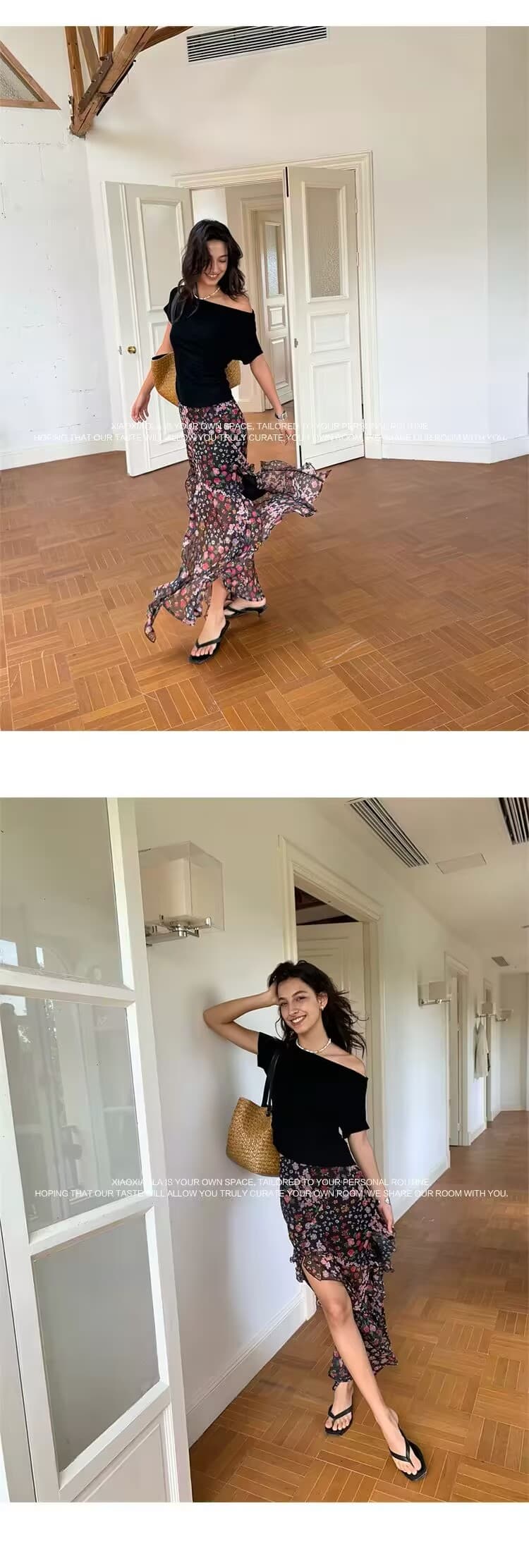 슈퍼 요정 프릴 Tulle 꽃무늬 반신 스커트 프랑스식 우아함 디자인 센스 하이웨이스트 트임 롱 스커트 상세 이미지 14