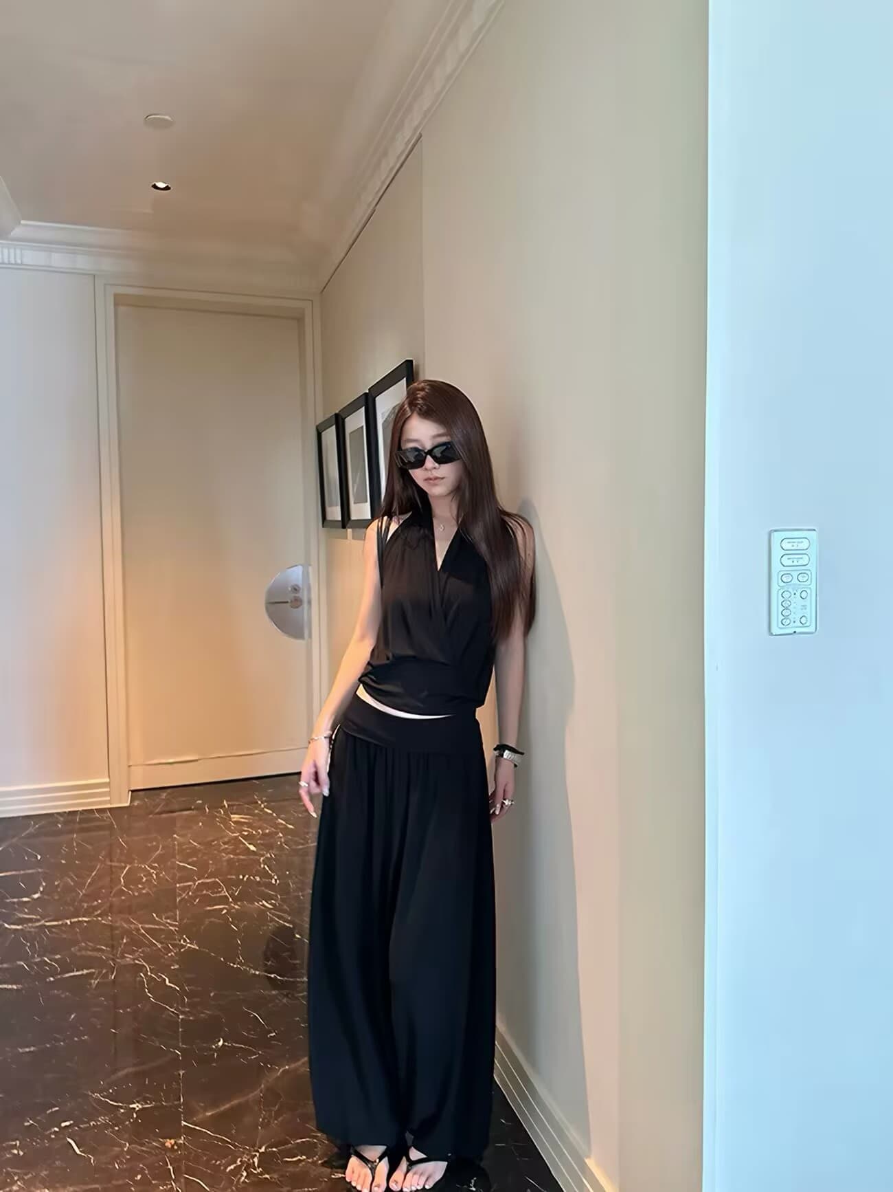 무료 호흡 바지 요가 가면 뒤집다 측면 디자인 부드러운 다시 우는 소리 다시 부담하지 마세요. 도루 도루 랜턴 니트 바지 상세 이미지 6