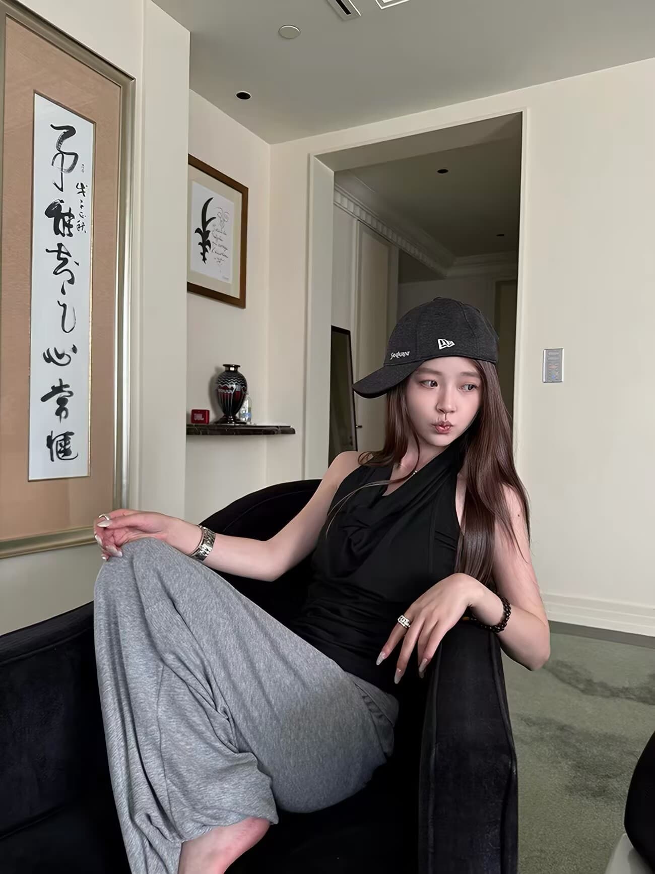 무료 호흡 바지 요가 가면 뒤집다 측면 디자인 부드러운 다시 우는 소리 다시 부담하지 마세요. 도루 도루 랜턴 니트 바지 상세 이미지 29