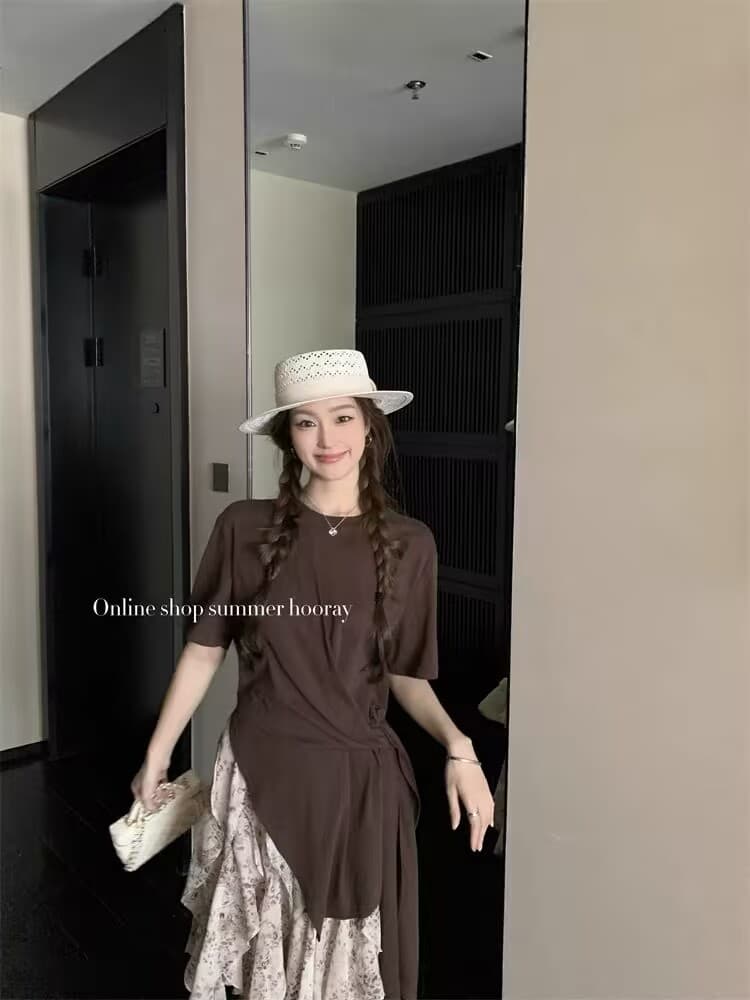 천년기 레트로 스타일 레오파드 무늬 레이스 불규칙 패치워크 프릴 반신 스커트 여성 작은 키 중간 스커트 상세 이미지 13
