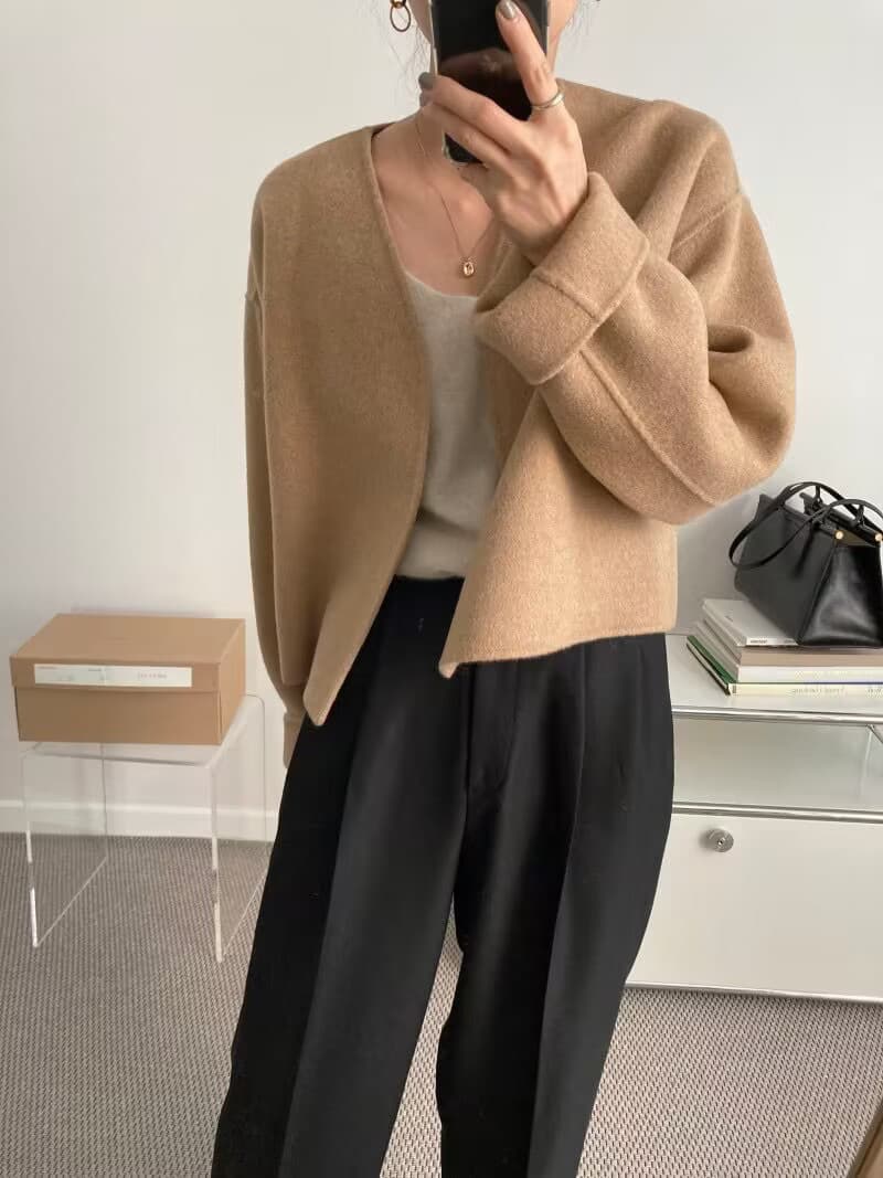 익스트림 제인 지배 프랑스식 느긋한 바람 품격 V넥 루즈핏 다용도 쇼트 스타일 모직 외투 삼색 상세 이미지 10