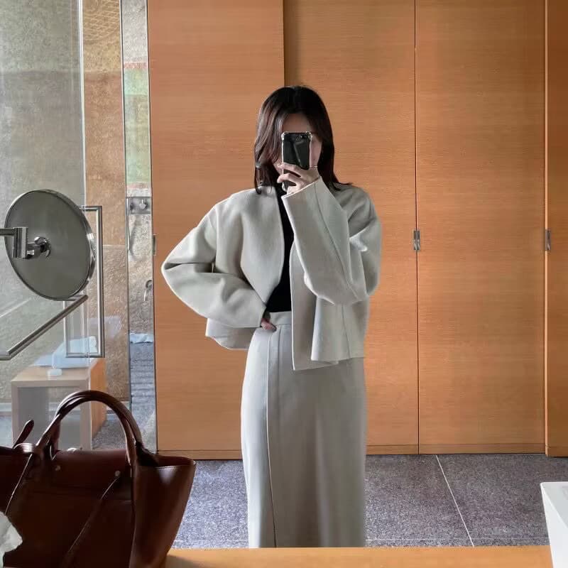 익스트림 제인 지배 프랑스식 느긋한 바람 품격 V넥 루즈핏 다용도 쇼트 스타일 모직 외투 삼색 상세 이미지 20