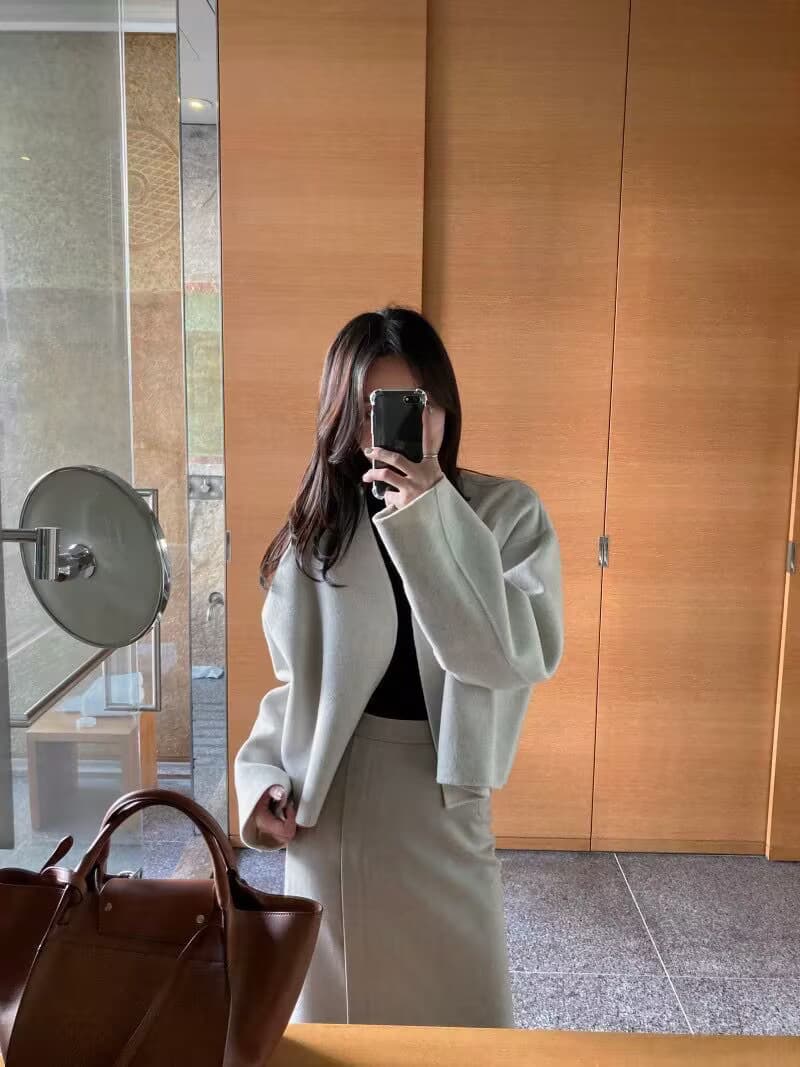 익스트림 제인 지배 프랑스식 느긋한 바람 품격 V넥 루즈핏 다용도 쇼트 스타일 모직 외투 삼색 상세 이미지 23