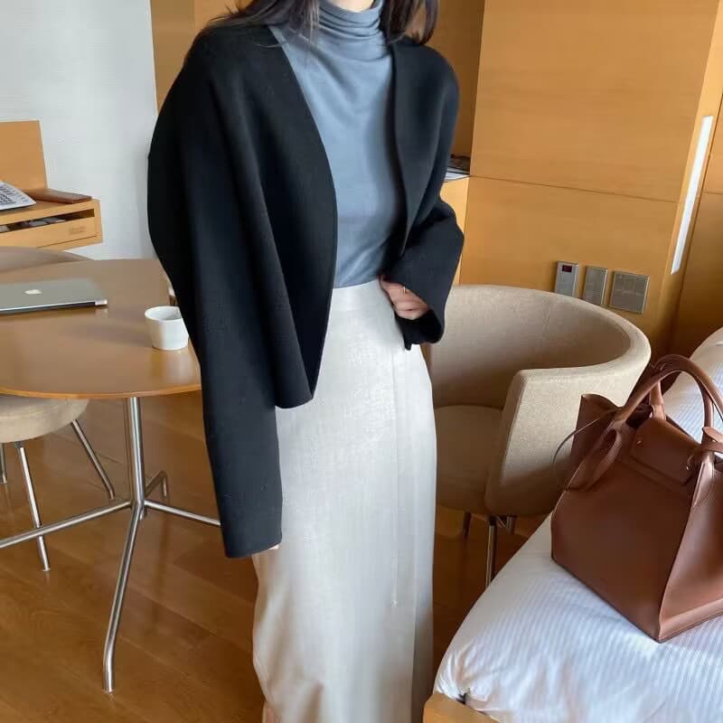 익스트림 제인 지배 프랑스식 느긋한 바람 품격 V넥 루즈핏 다용도 쇼트 스타일 모직 외투 삼색 상세 이미지 36