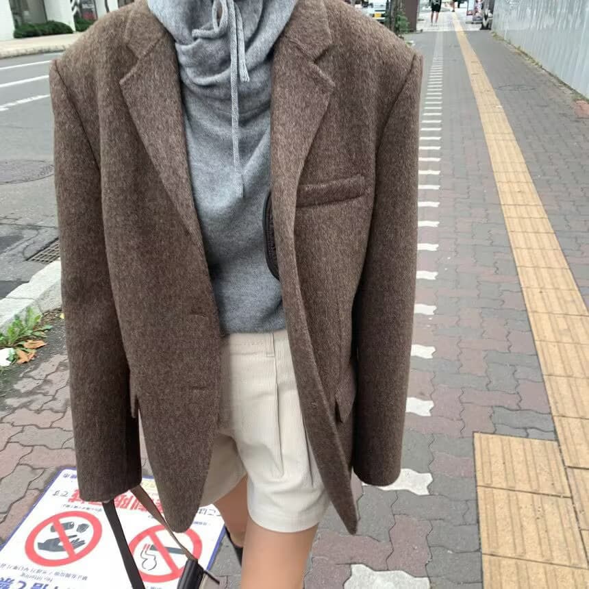 한국 동대문 레트로 품격 고급 센스 영국식 바람 다용도 캐주얼 모직 블레이저 3 색 여성 이미지 4