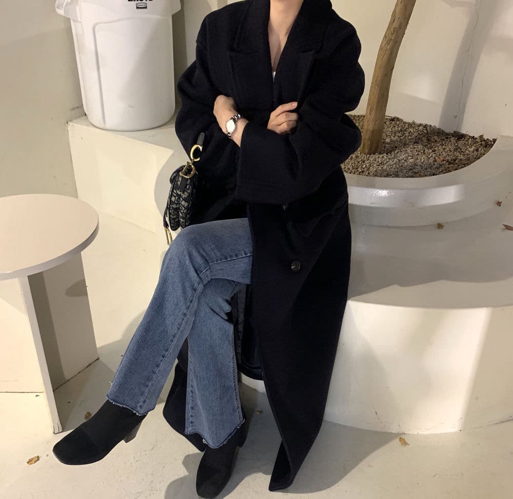 한국 chic 겨울 프랑스식 고급 센스 정장 칼라 주머니 이중 버튼 루즈핏 울 리 코트 재킷 상세 이미지 14