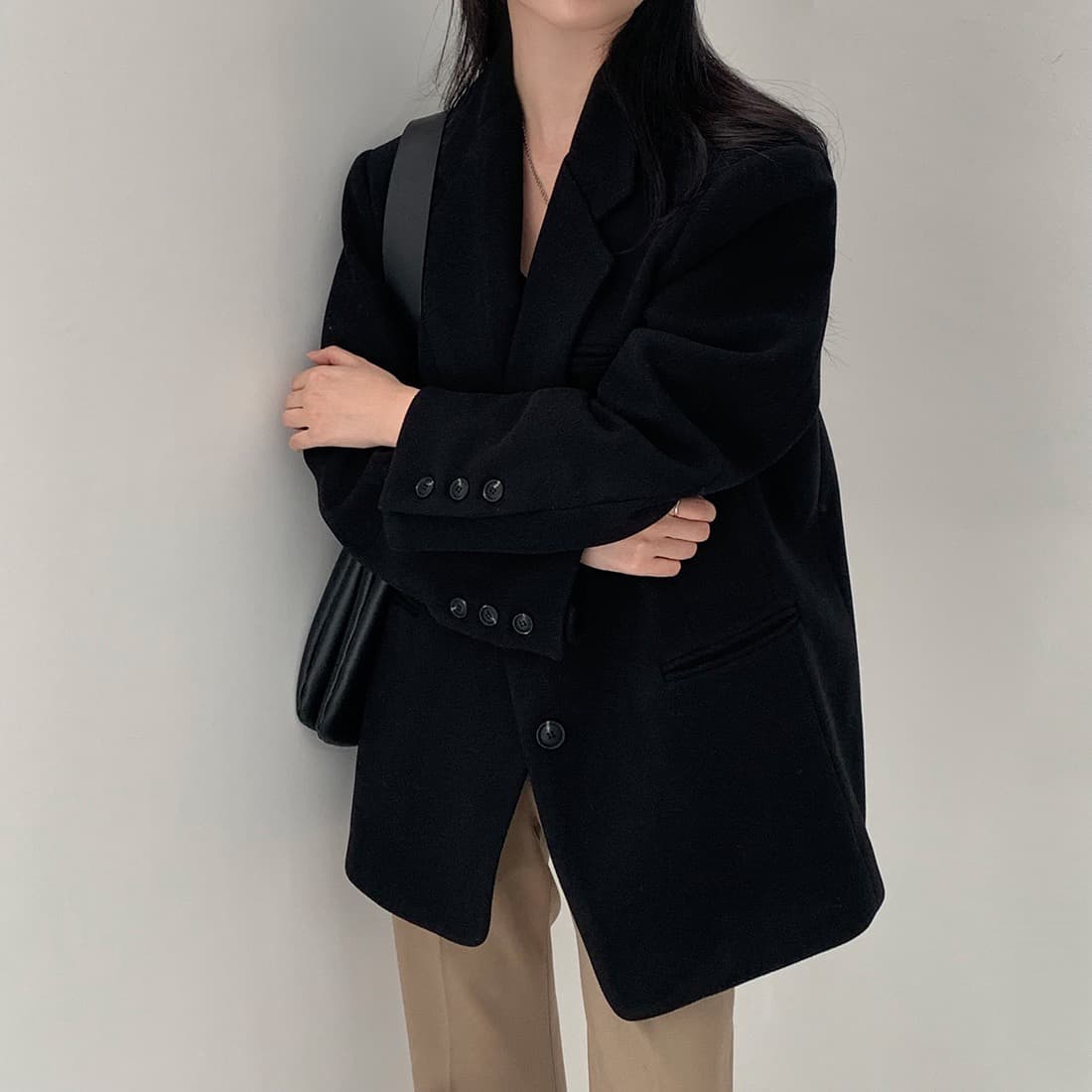가을 겨울 새로운 한 부서 그는 벤 바람 루즈핏 두꺼운 모직 외투 3 색 이미지 4