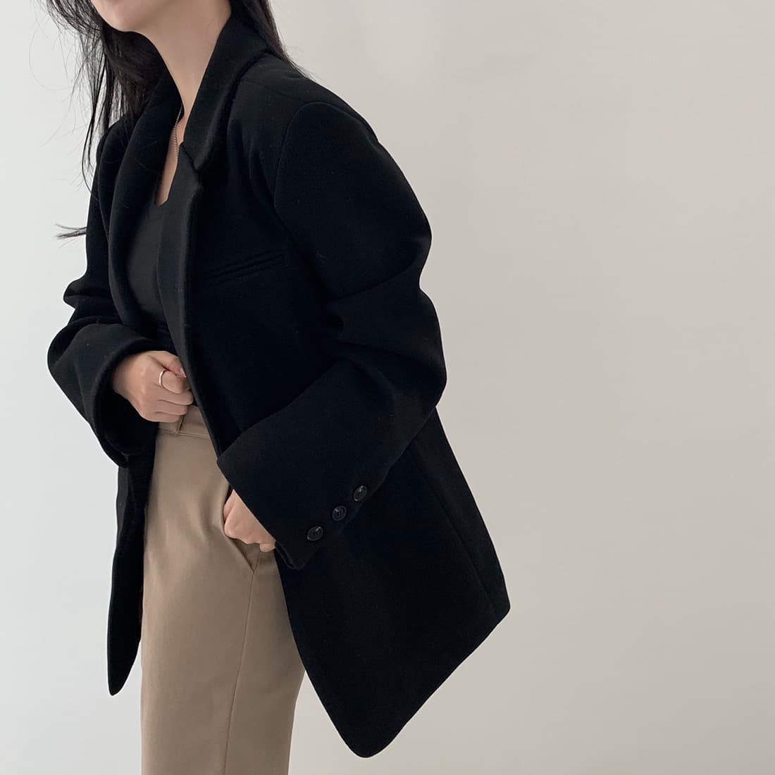 가을 겨울 새로운 한 부서 그는 벤 바람 루즈핏 두꺼운 모직 외투 3 색 상세 이미지 2