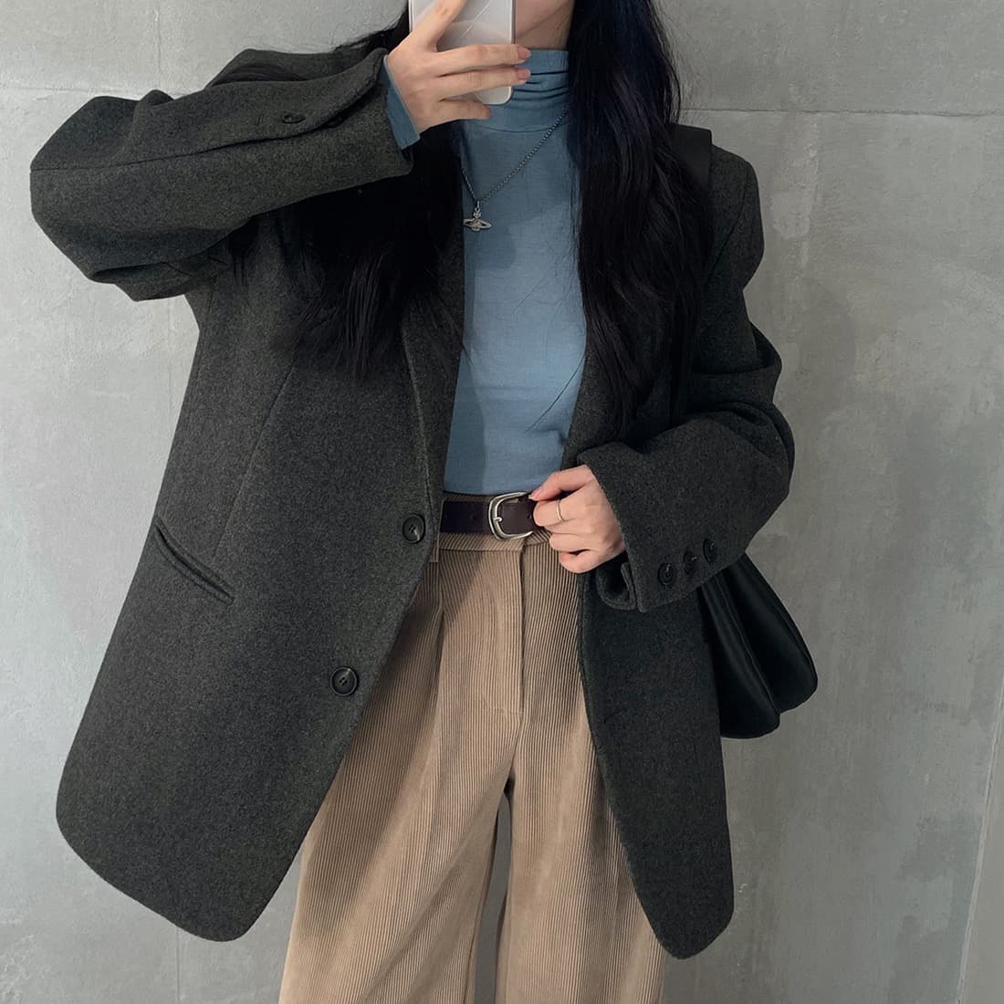 가을 겨울 새로운 한 부서 그는 벤 바람 루즈핏 두꺼운 모직 외투 3 색 상세 이미지 35
