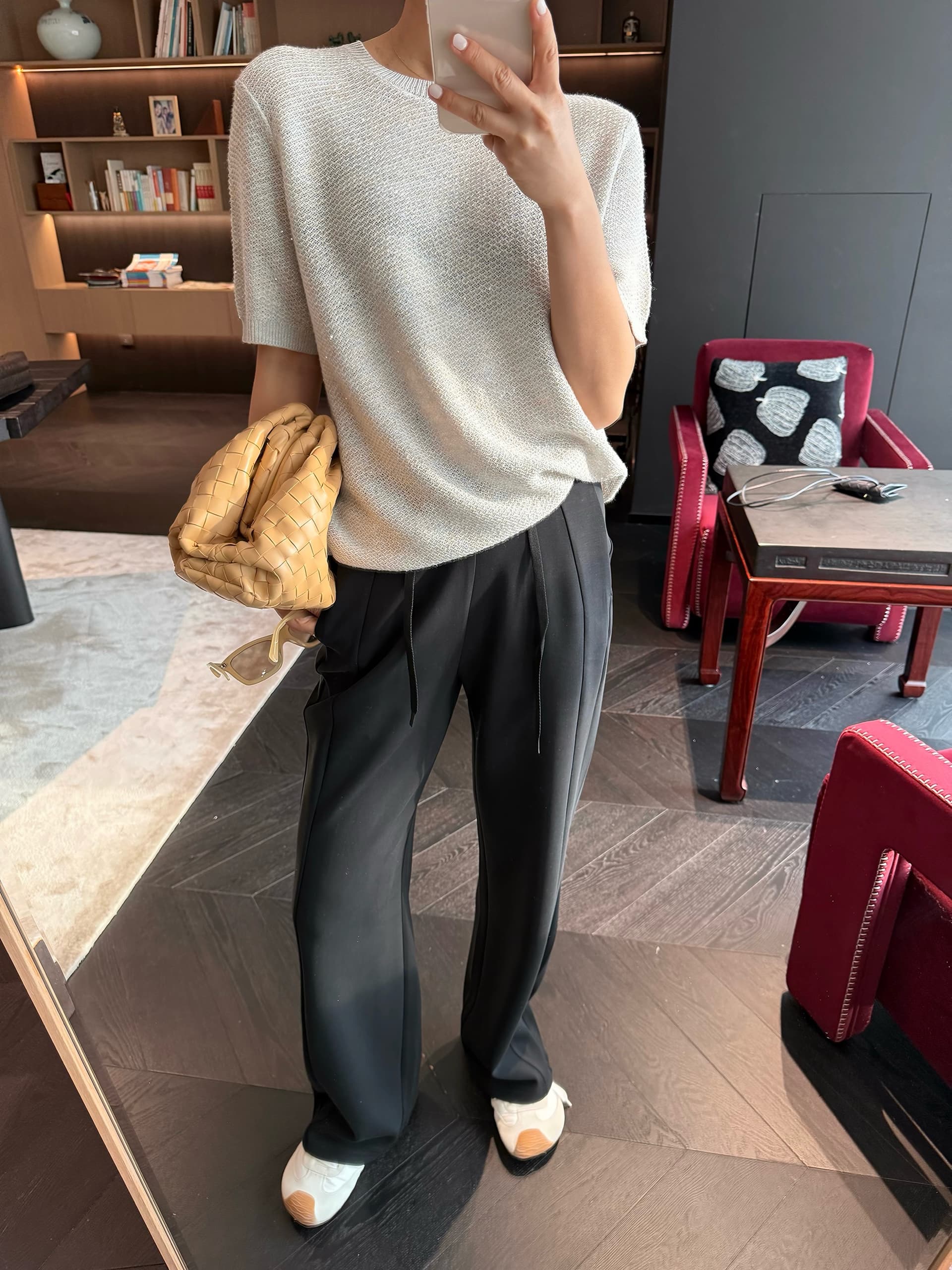 큐프라 뽕나무 누에 실크 디스플레이 스트레이트 다리 스트레이트 팬츠 우유 실크 센스 캐주얼 운동 바지 이미지 3