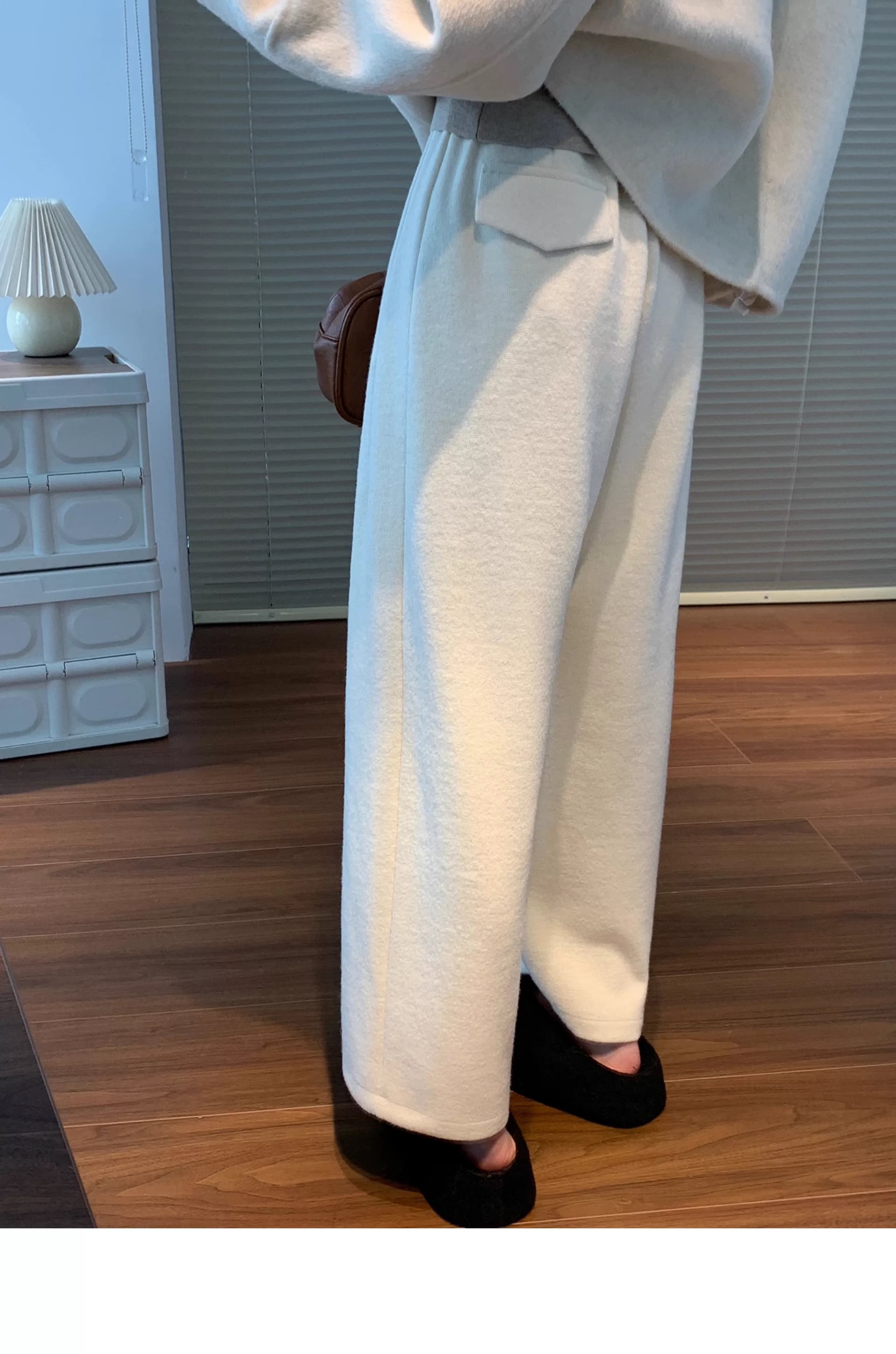 블랙 회색 모직 9 포인트 와이드 레깅스 바지 가을 겨울 작은 키 오래된 돈 바람 스트레이트 루즈핏 캐주얼 할머니 무 바지 상세 이미지 8