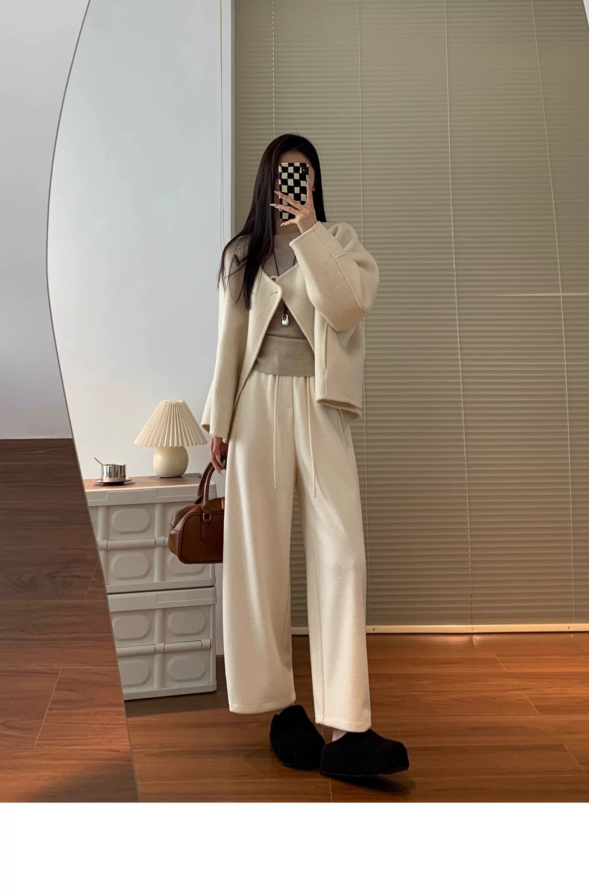 블랙 회색 모직 9 포인트 와이드 레깅스 바지 가을 겨울 작은 키 오래된 돈 바람 스트레이트 루즈핏 캐주얼 할머니 무 바지 상세 이미지 12