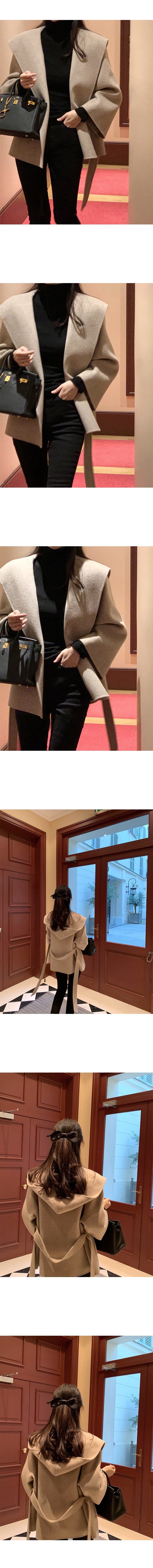 한국 chic 프랑스식 레트로 품격 고급 센스 후드 모직 외투 레이스업 작은 키 짧은 여성 상세 이미지 8