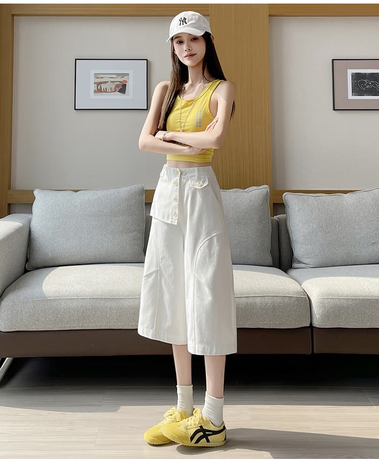 실사 2026 여름 새로운 워싱 면 7 점 와이드 레그 팬츠 레트로 다용도 랩스커트팬츠 작은 대중 디자인 워크웨어 팬츠 여성 상세 이미지 38