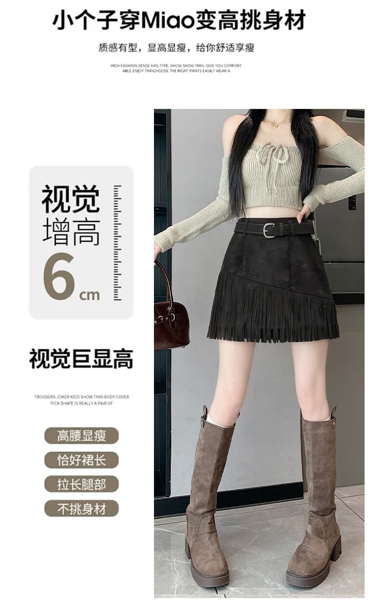 실사 가을 새로운 한 부서 ins 불규칙 술 패치워크 스웨이드 원단 반신 스커트 순수한 욕망 튀김 거리 한 마디 미니 스커트 상세 이미지 7
