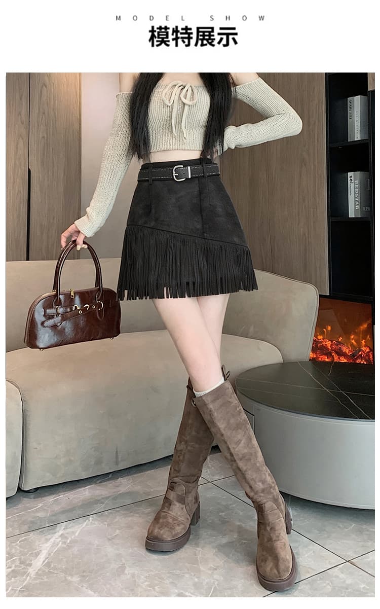 실사 가을 새로운 한 부서 ins 불규칙 술 패치워크 스웨이드 원단 반신 스커트 순수한 욕망 튀김 거리 한 마디 미니 스커트 상세 이미지 14