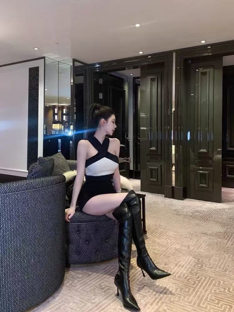 chill 챠오어 Jiao 矜 honey 순수한 욕망 바람 행침 목 조끼 여성 배색 패치워크 몸매 가꾸기 쇼트 스타일 만나는 맨위 상세 이미지 3