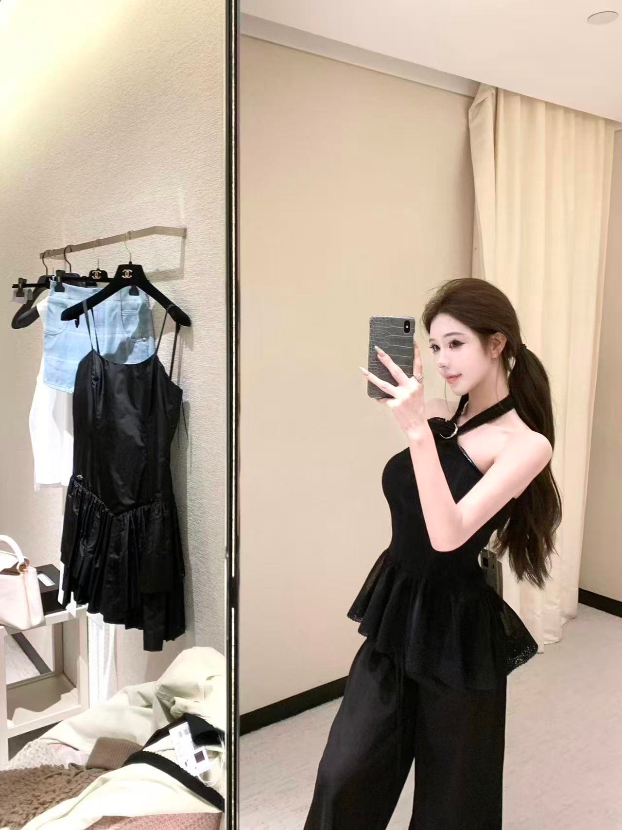 kubiliv 부드러운 법 작은 샤넬 스타일 행침 목 니트 프릴 조끼 슬립 섹시함 백리스 맨위 상세 이미지 2