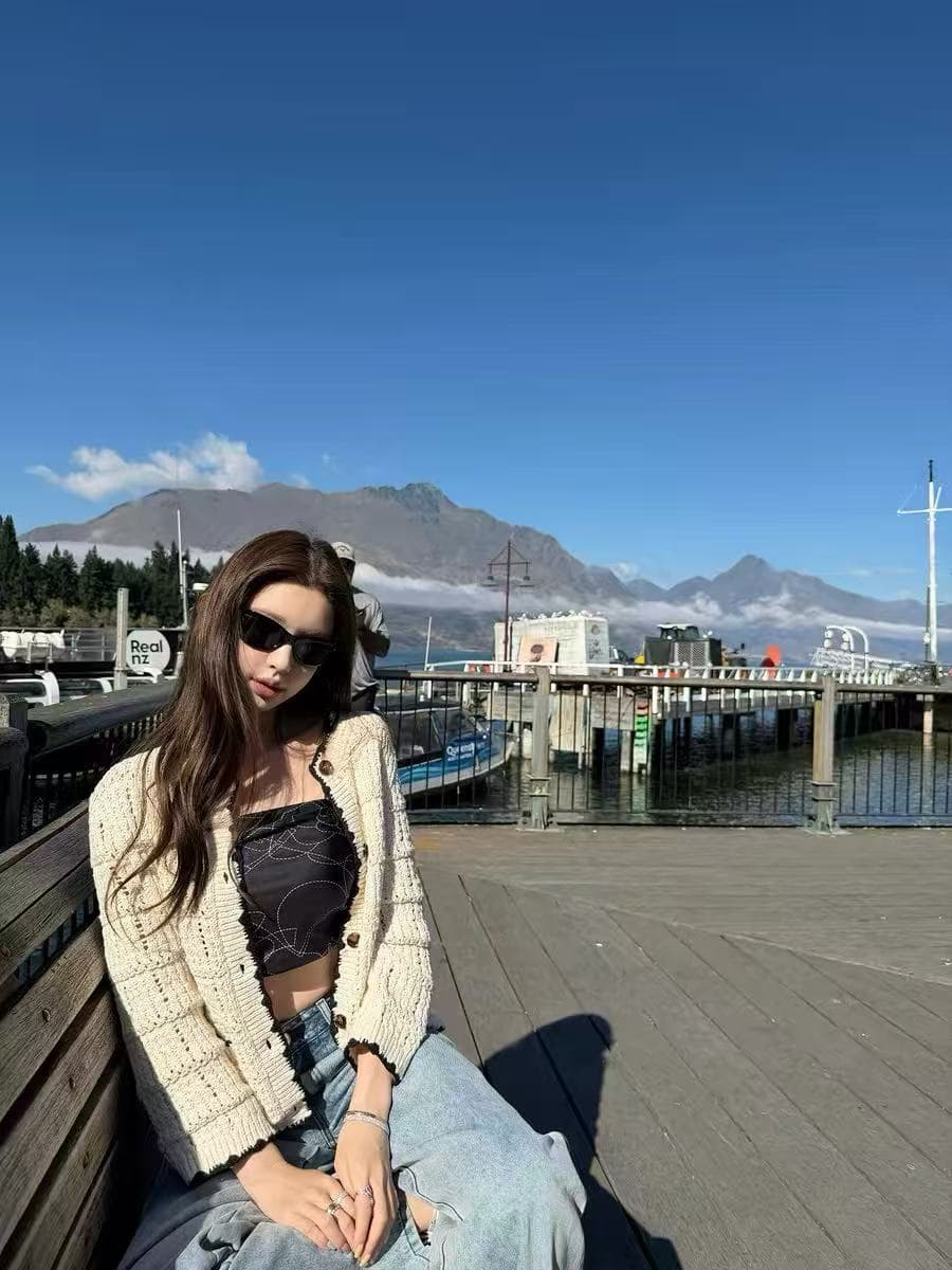 안녕하세요. 팬 팬 천천히 리듬 수공 훅 제직 배색 맨위 샤오시엔 어깨 조끼 홀로우 아웃 니트 오픈 가디건 이미지 2