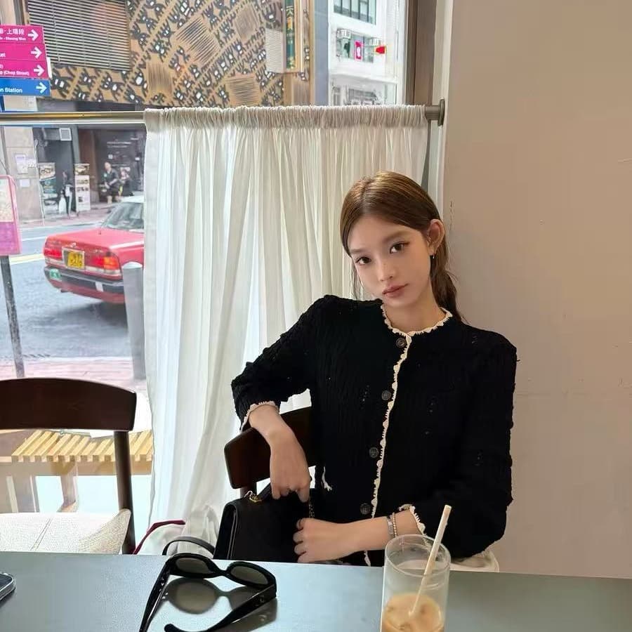안녕하세요. 팬 팬 천천히 리듬 수공 훅 제직 배색 맨위 샤오시엔 어깨 조끼 홀로우 아웃 니트 오픈 가디건 이미지 5