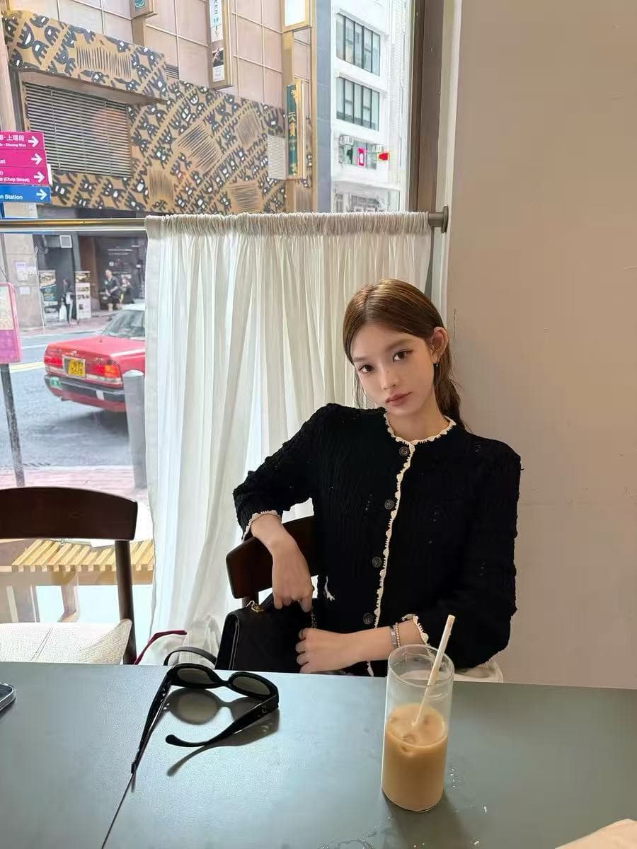 안녕하세요. 팬 팬 천천히 리듬 수공 훅 제직 배색 맨위 샤오시엔 어깨 조끼 홀로우 아웃 니트 오픈 가디건 상세 이미지 1