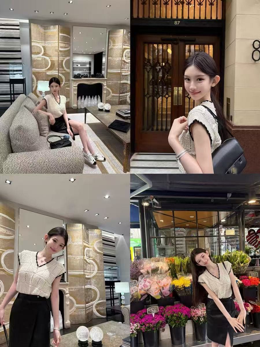 안녕하세요. 팬 팬 천천히 리듬 수공 훅 제직 배색 맨위 샤오시엔 어깨 조끼 홀로우 아웃 니트 오픈 가디건 상세 이미지 4