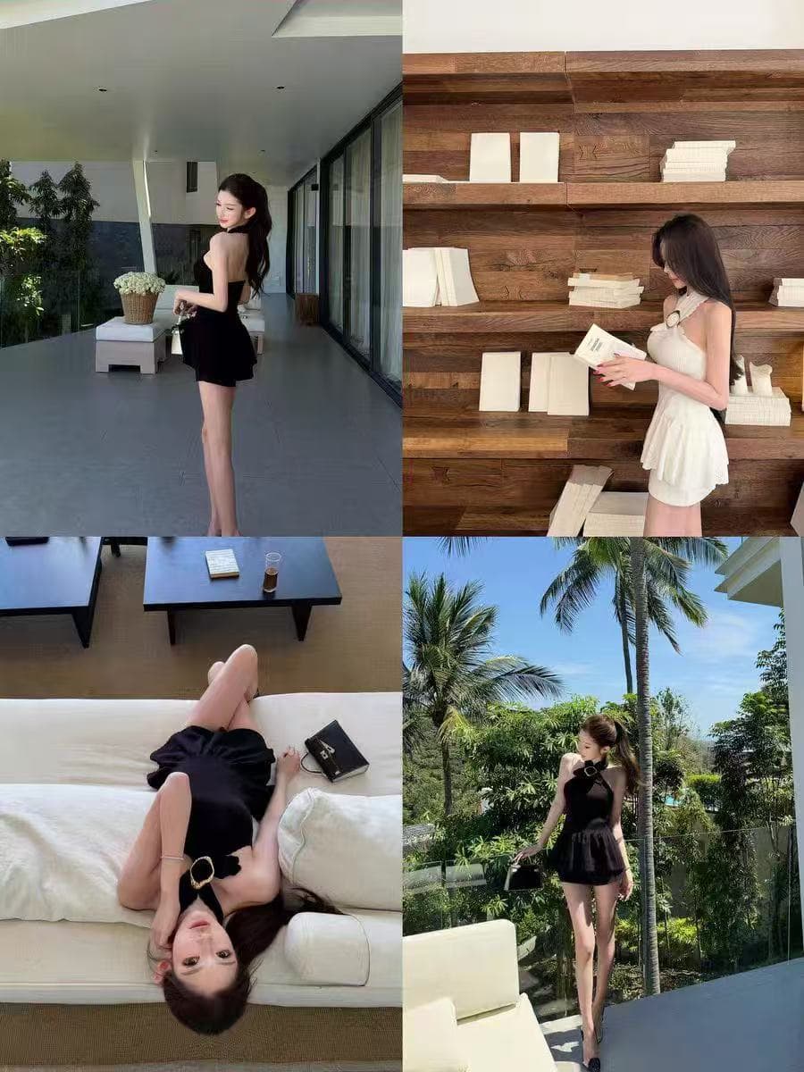 chicyou 하트 비트 샤오시엔 행침 목 금반지 버클 장식 연꽃 잎 밑단 허리 수축 커브 니트 슬립 상세 이미지 4