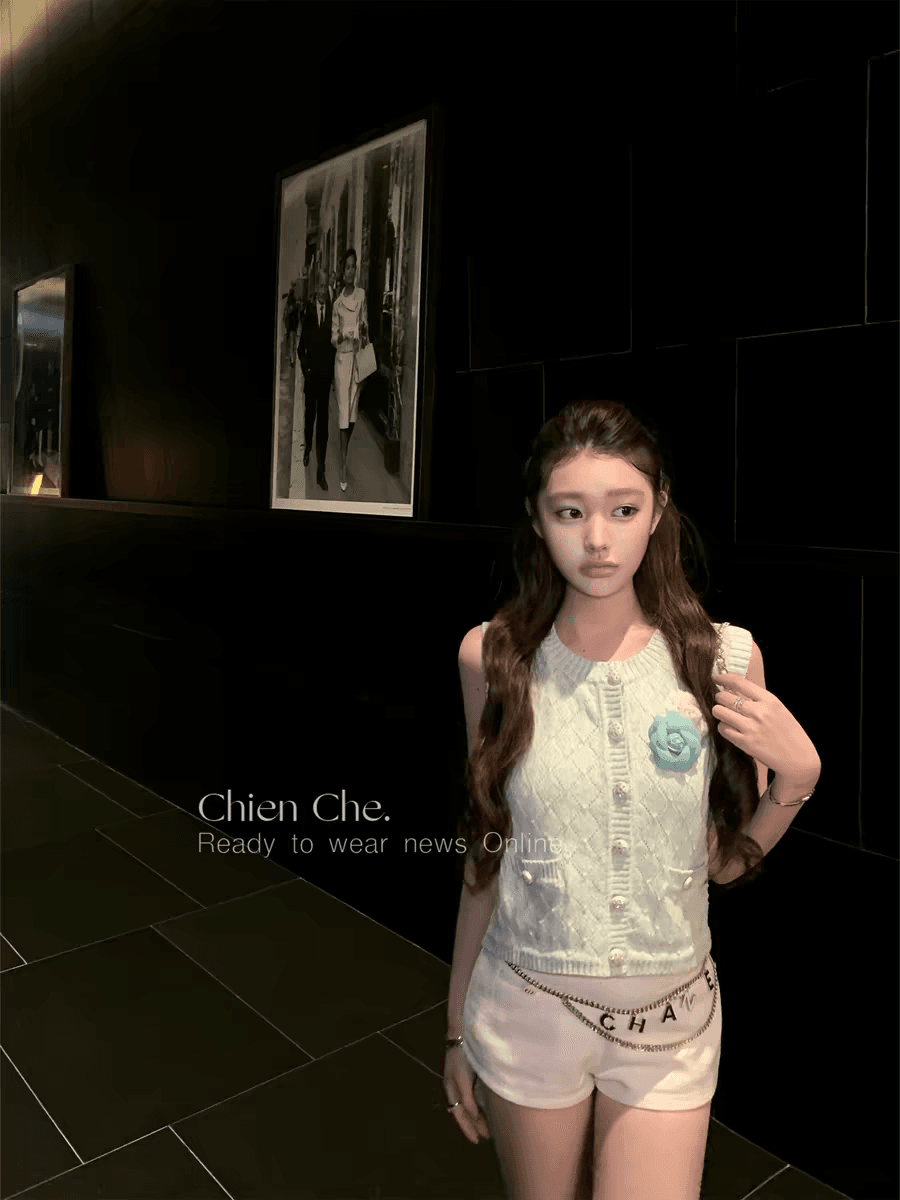 자동차 늦게 En chien 6 지점 실 방적 1 선 작은 샤넬 스타일 니트 오픈 가디건 여름 링 그리드 자카드 베스트 조끼 여성 상세 이미지 3