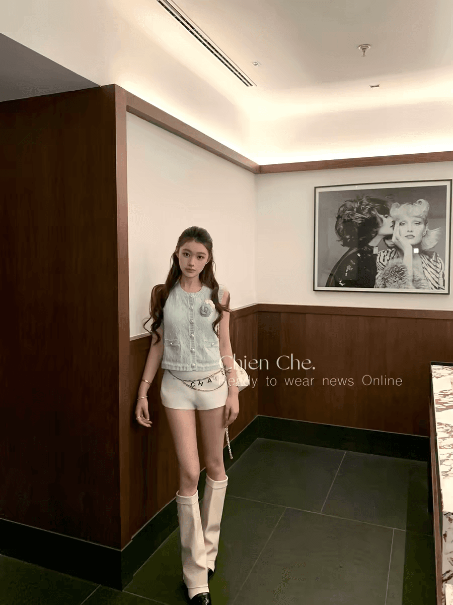 자동차 늦게 En chien 6 지점 실 방적 1 선 작은 샤넬 스타일 니트 오픈 가디건 여름 링 그리드 자카드 베스트 조끼 여성 상세 이미지 4
