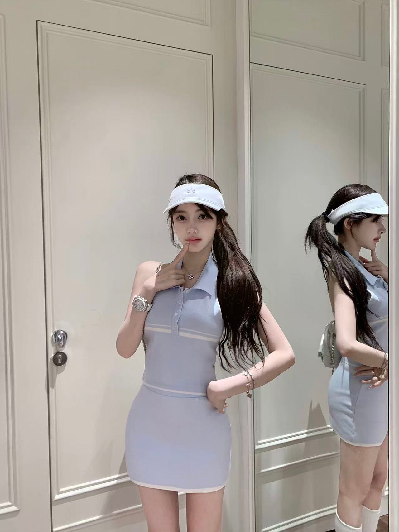 7 7 20 00 신제품 9.5 접기 baby blue polo 민소매 행침 목 니트 조끼 반 스커트 이미지 2