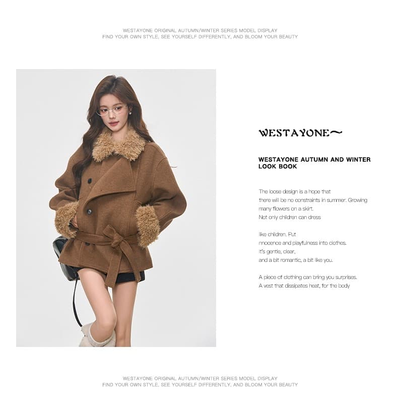 10.7 신제품 westayone 모피 칼라 두꺼운 모직 코트 재킷 여성 작은 키 고급 와이드 레그 팬츠 상세 이미지 19