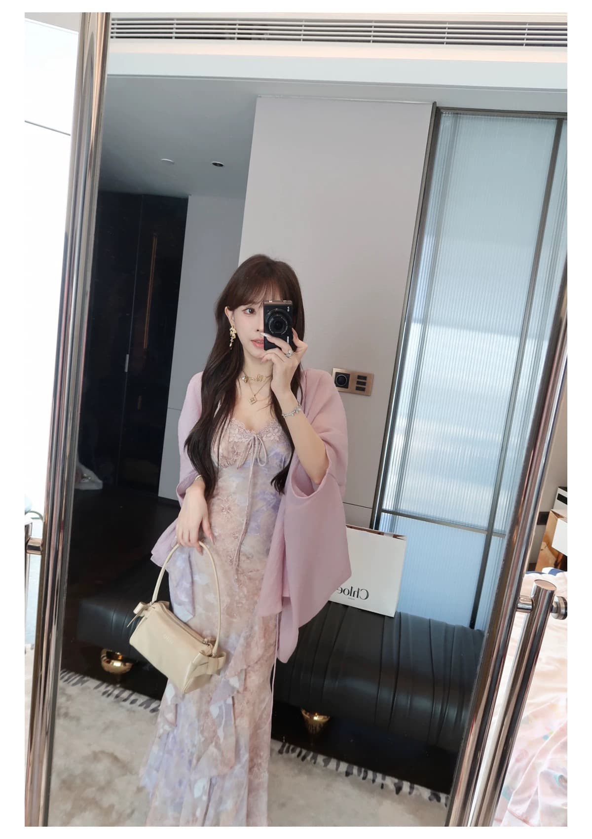 solo 폭발 폭발 暮 시간 꽃 차오 헤일로 염색 꽃무늬 여성 드레스 프랑스식 자수 패치워크 오프숄더 슬립 롱 스커트 상세 이미지 3