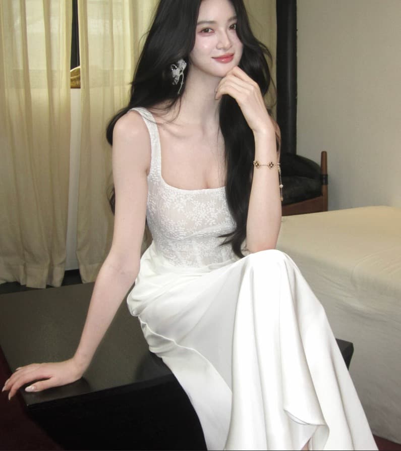 하나부터 순간 연기 갈대 분위기 센스 레이스 광장 칼라 생선뼈 드레스 품격 슬림해 보이는 진자 인어 꼬리 더블 에디션 이미지 3