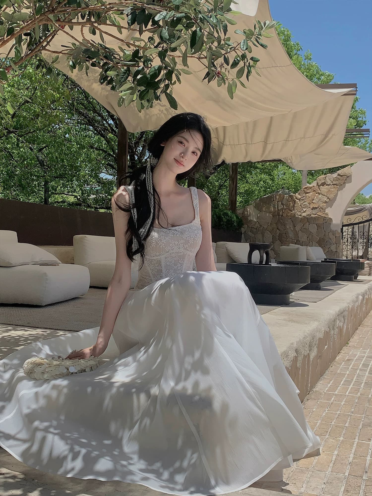 하나부터 순간 연기 갈대 분위기 센스 레이스 광장 칼라 생선뼈 드레스 품격 슬림해 보이는 진자 인어 꼬리 더블 에디션 이미지 2