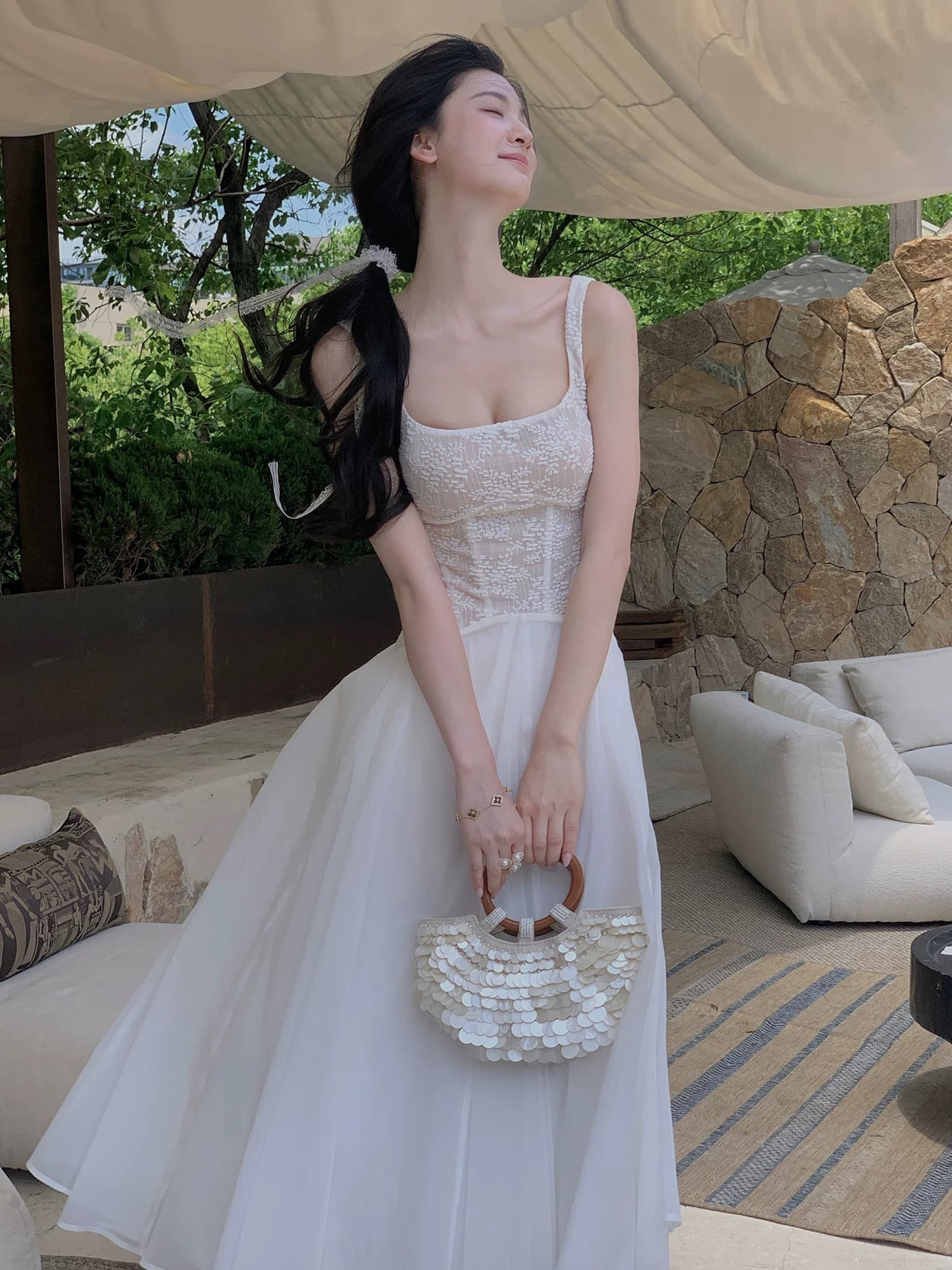 하나부터 순간 연기 갈대 분위기 센스 레이스 광장 칼라 생선뼈 드레스 품격 슬림해 보이는 진자 인어 꼬리 더블 에디션 이미지 4