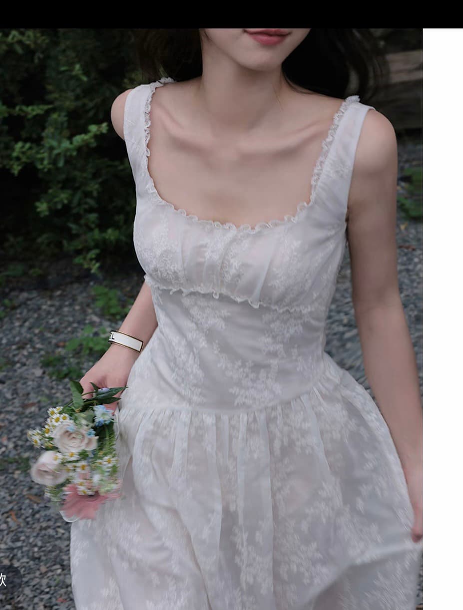 장 베이 베이 배꽃 떠 다니는 꿈 포지셔닝 3 차원 자수 레이스 측면 핀치 Pleat 비스듬한 자르다 드레스 이미지 3