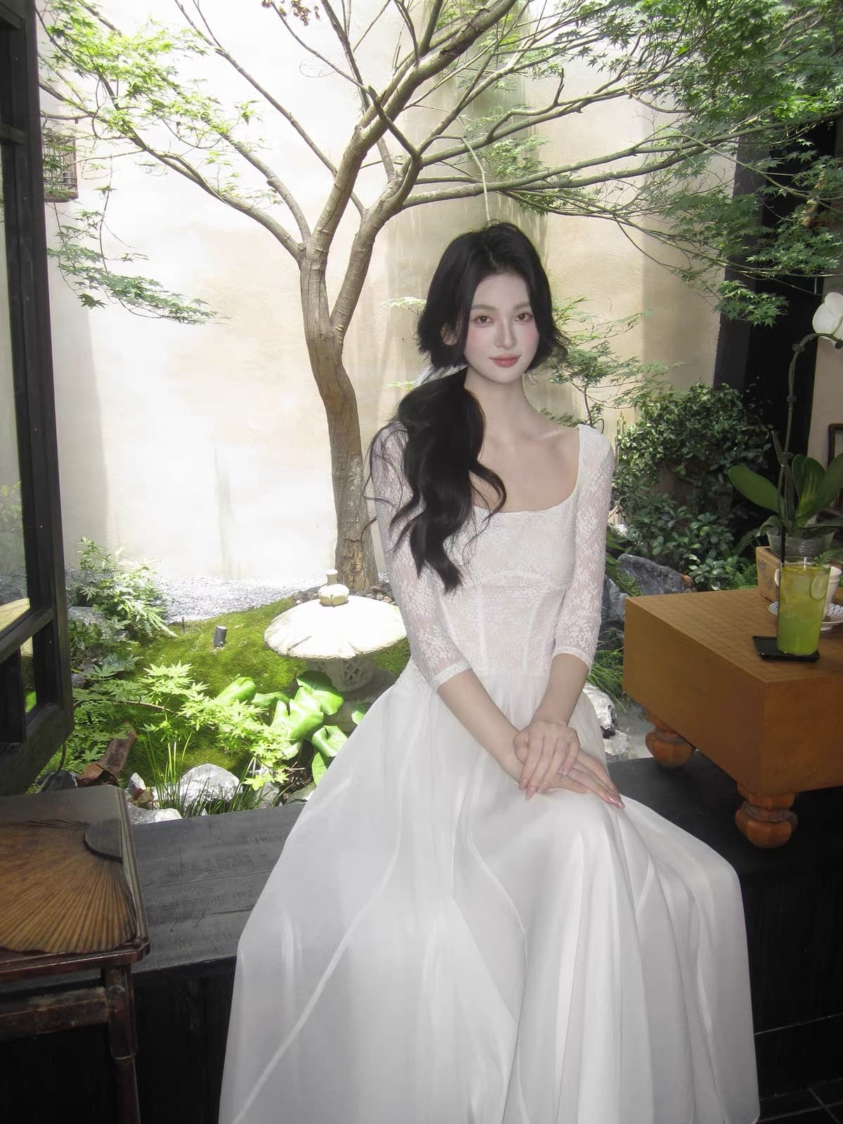 하나부터 순간 연기 갈대 분위기 센스 레이스 광장 칼라 생선뼈 드레스 품격 슬림해 보이는 진자 인어 꼬리 더블 에디션 이미지 2