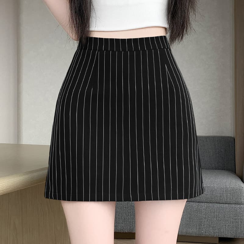 실사 2026 년 여름 새로운 반신 스커트 패션 몸매 가꾸기 스트라이프 정장 치마 이미지 3