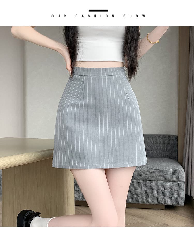 실사 2026 년 여름 새로운 반신 스커트 패션 몸매 가꾸기 스트라이프 정장 치마 상세 이미지 15