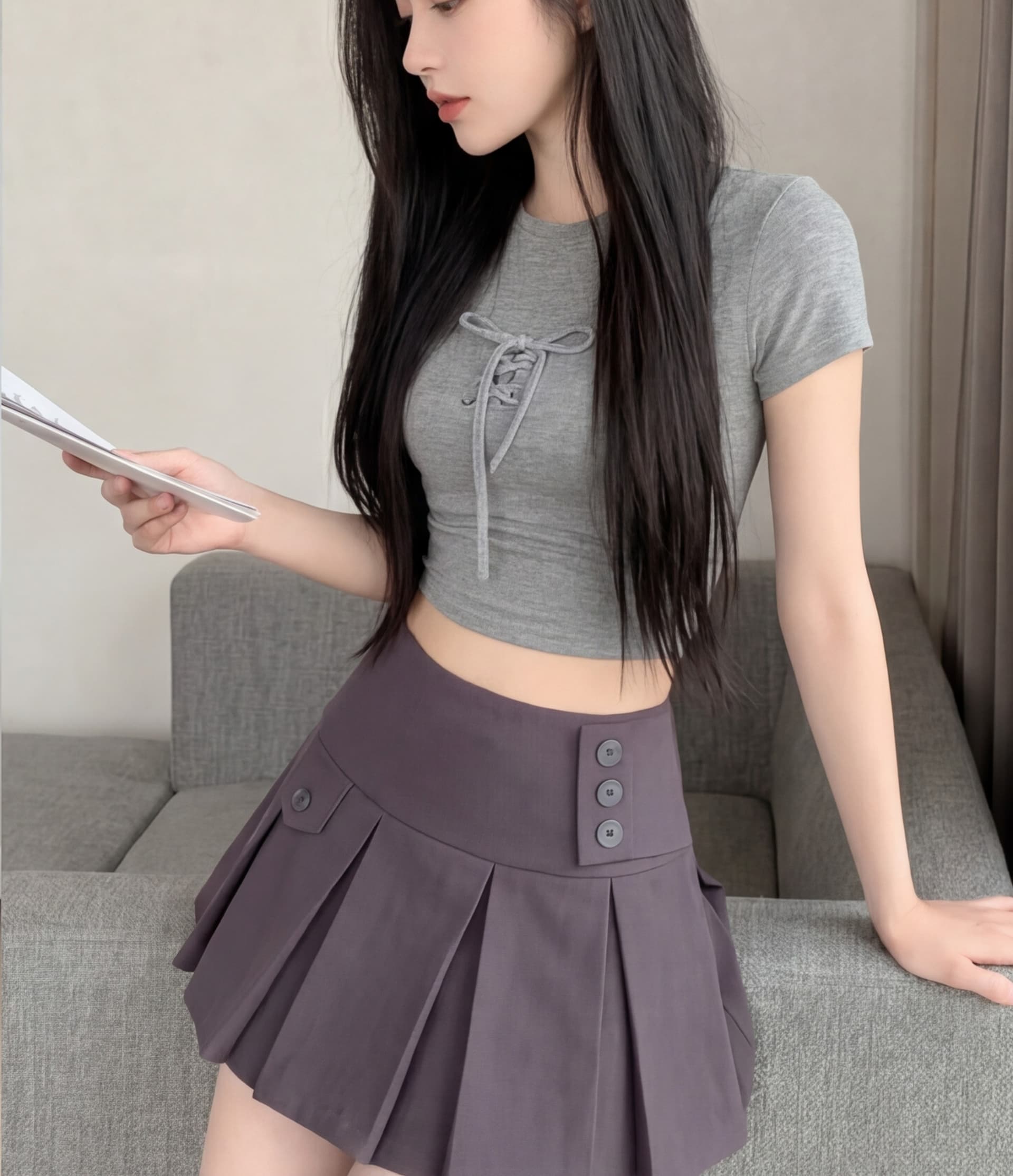 실사 2026 새로운 단색 플리츠 스커트 패션 몸매 가꾸기 다용도 출퇴근 정장 A라인 스커트 이미지 3