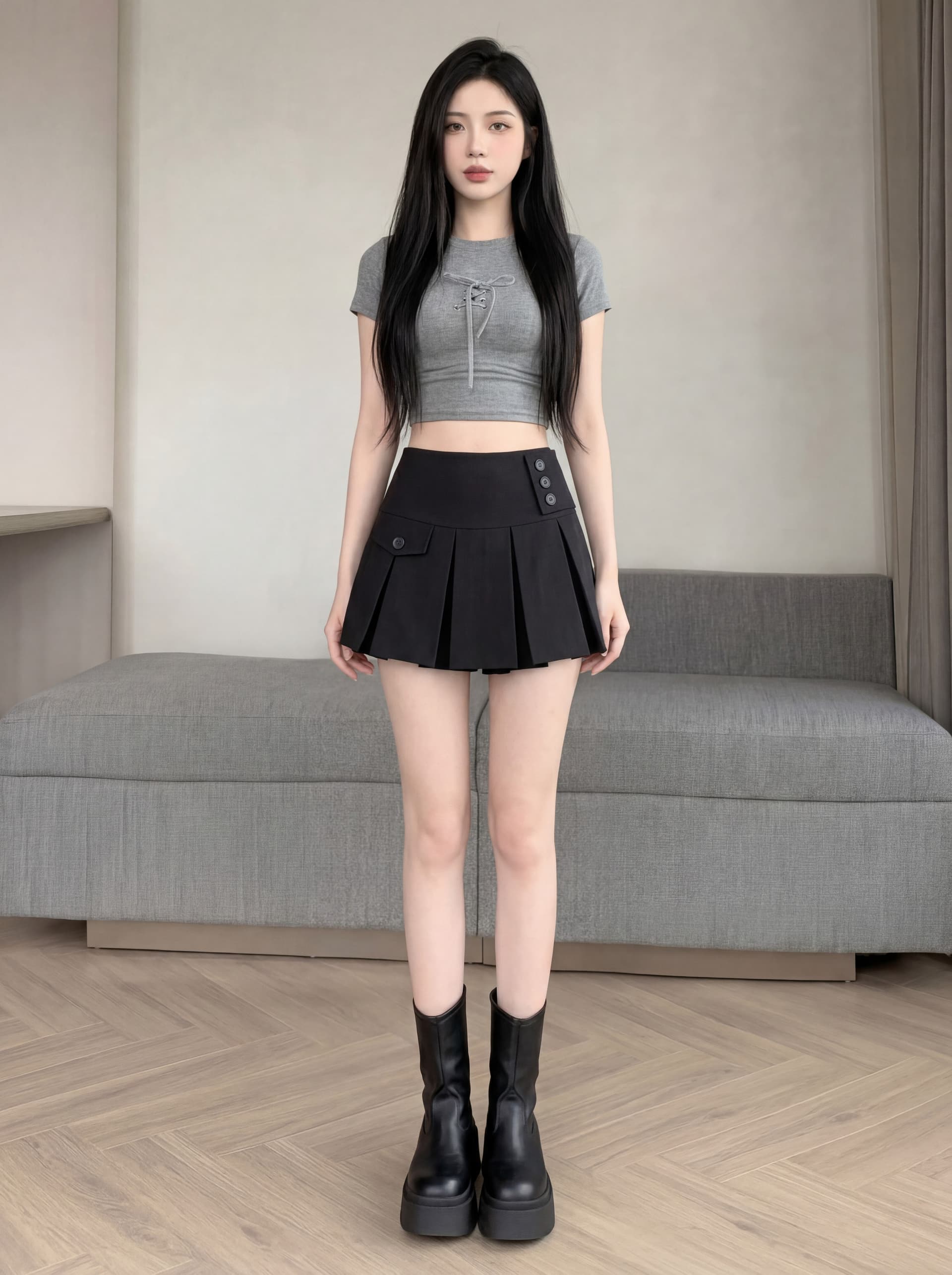 실사 2026 새로운 단색 플리츠 스커트 패션 몸매 가꾸기 다용도 출퇴근 정장 A라인 스커트 상세 이미지 6