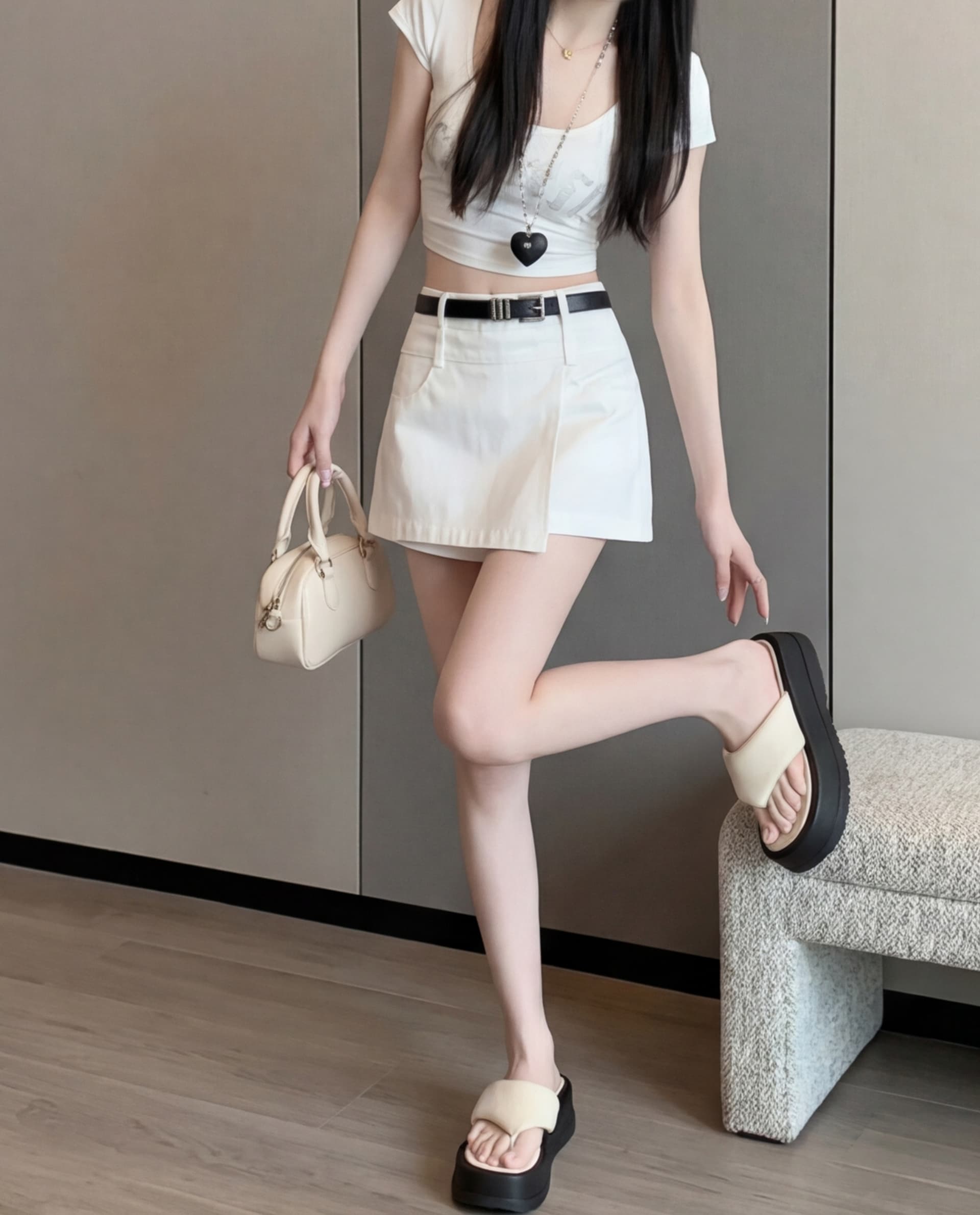 실사 2026 여름 새로운 반신 스커트 패션 몸매 가꾸기 미니멀리즘 바지 A라인 스커트 상세 이미지 14