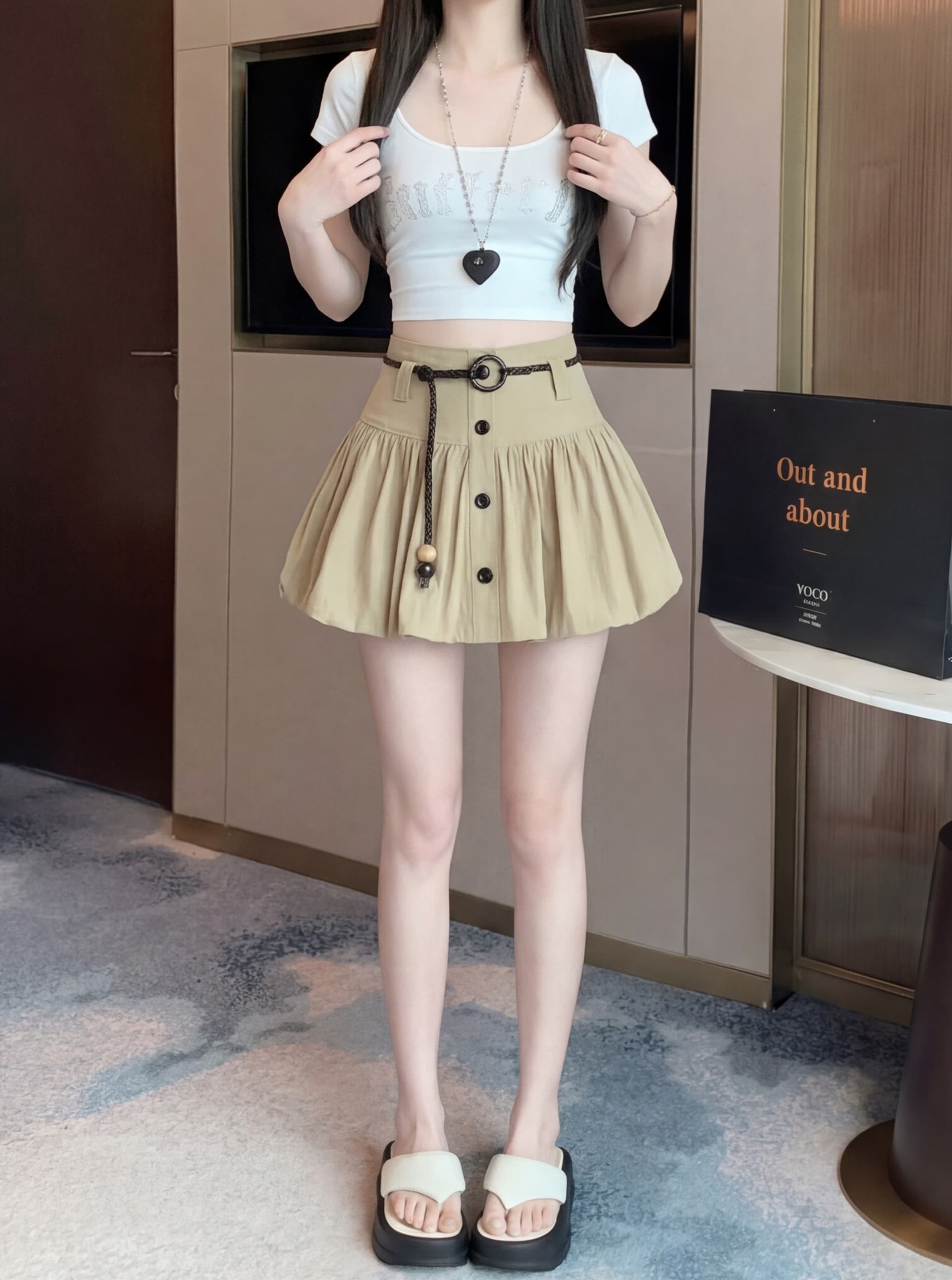 실사 2026 새로운 패션 반신 스커트 몸매 가꾸기 꽃밭 치마 슬림해 보이는 단색 퍼프 스커트 상세 이미지 17