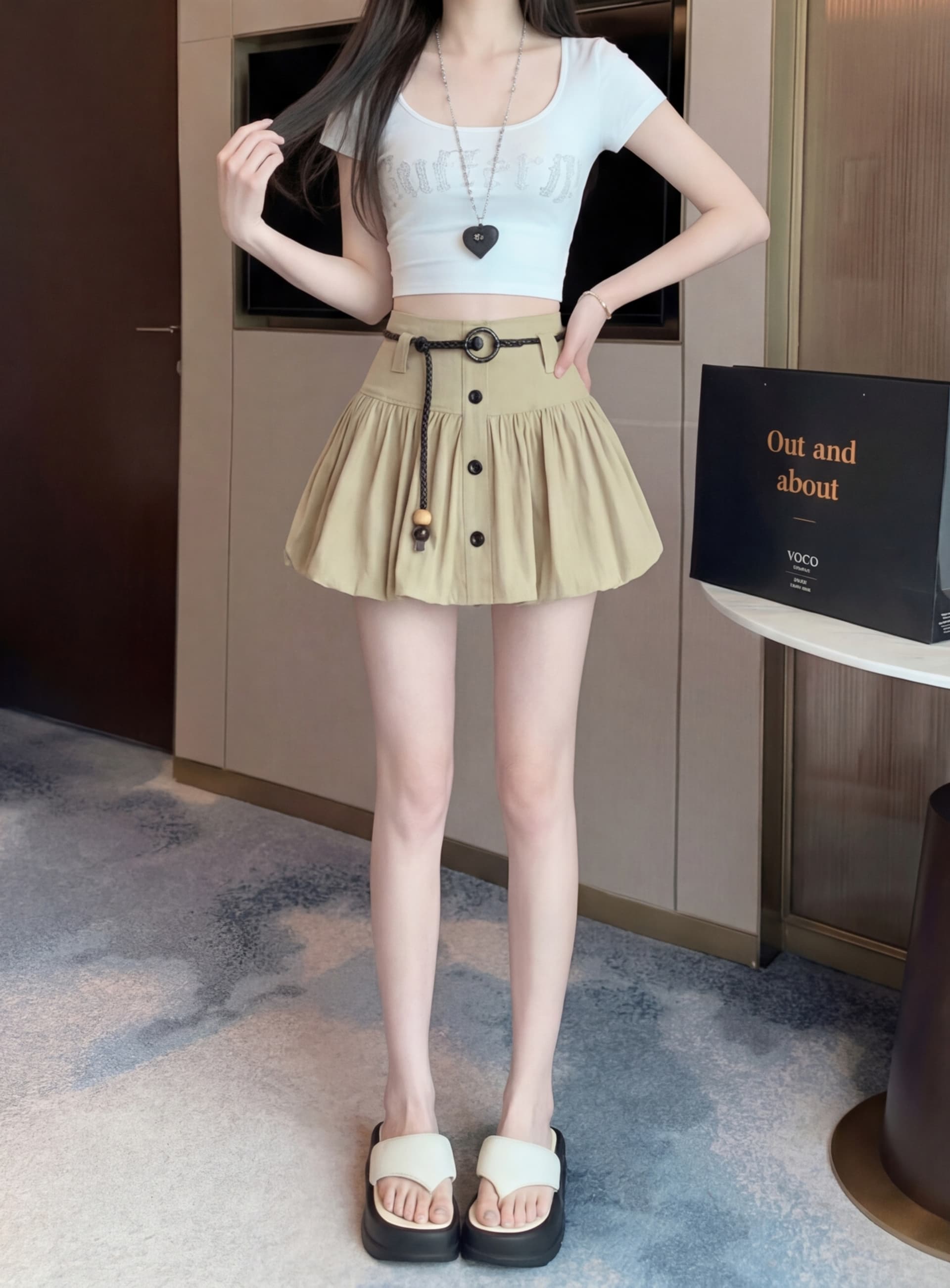 실사 2026 새로운 패션 반신 스커트 몸매 가꾸기 꽃밭 치마 슬림해 보이는 단색 퍼프 스커트 상세 이미지 19