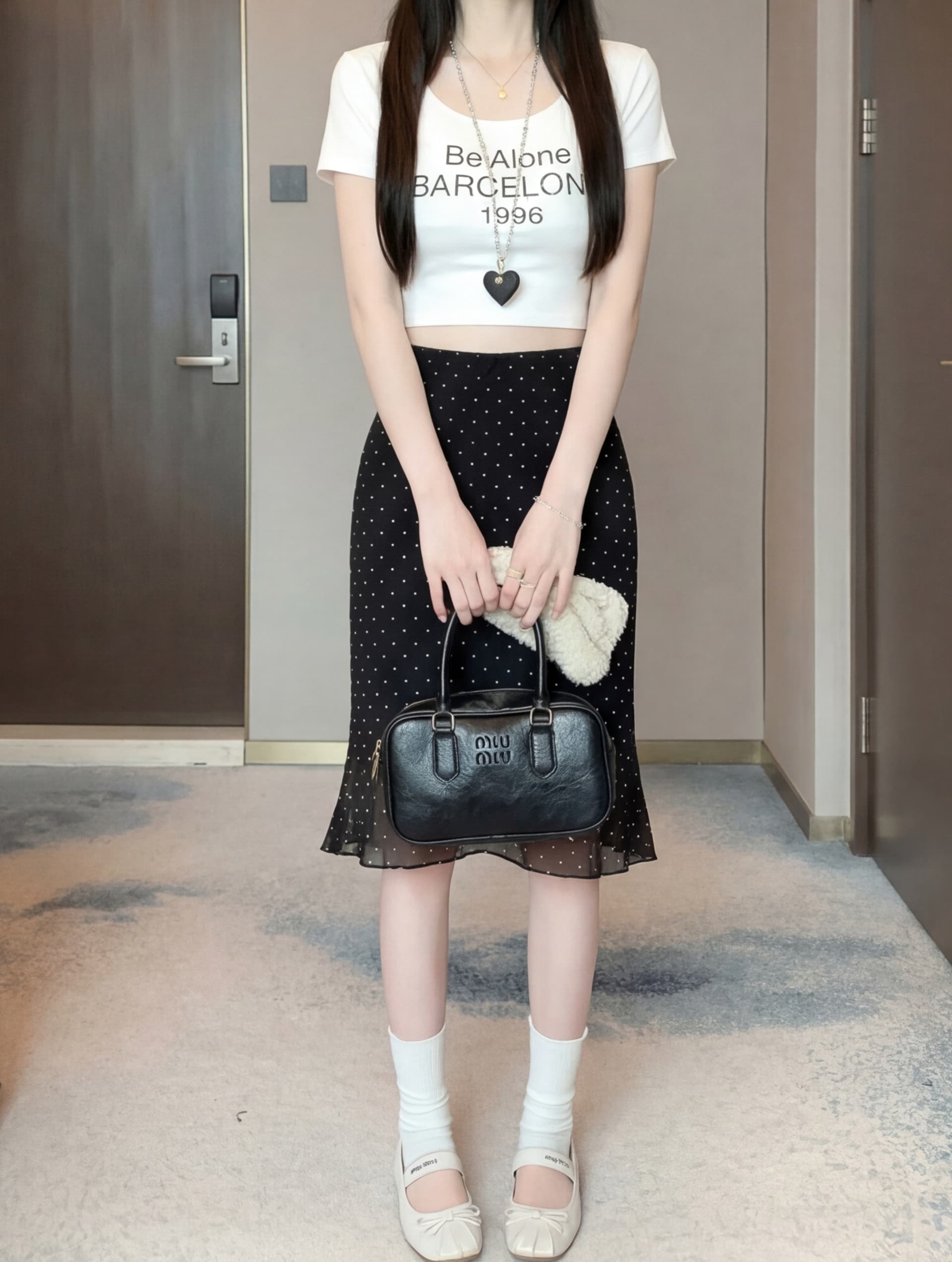 실사 2026 새로운 쉬폰 반신 스커트 패션 도트 무늬 A라인 스커트 몸매 가꾸기 우아한 중간 길이 스커트 상세 이미지 3