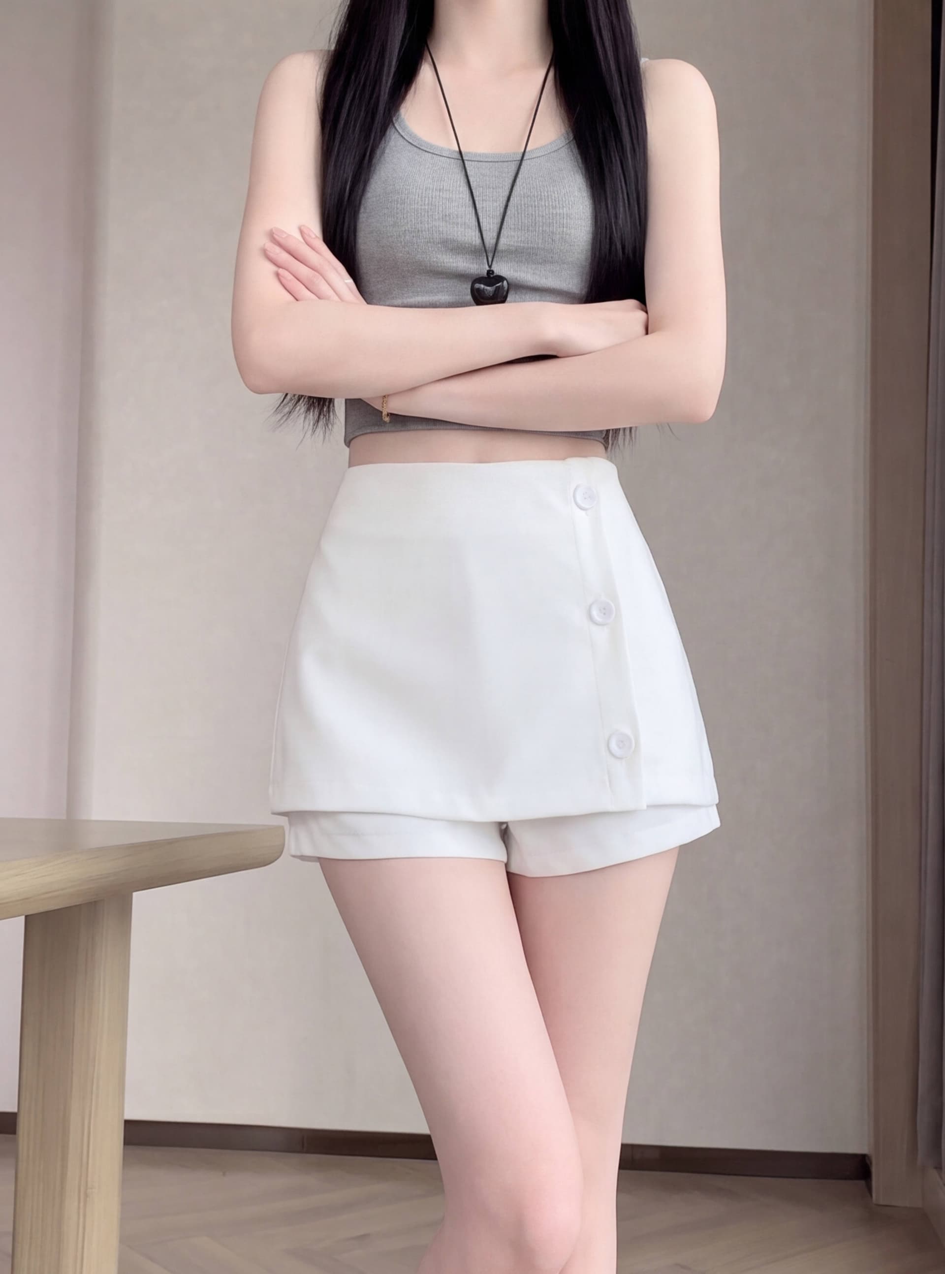 실사 2026 여름 새로운 정장 반신 바지 패션 몸매 가꾸기 미니 스커트 이미지 2