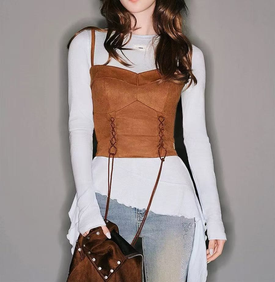 부드러운 피부 프릴 티셔츠 여성 봄 비대칭 펌프 Pleat 레이스 표시 함 의류 이미지 2